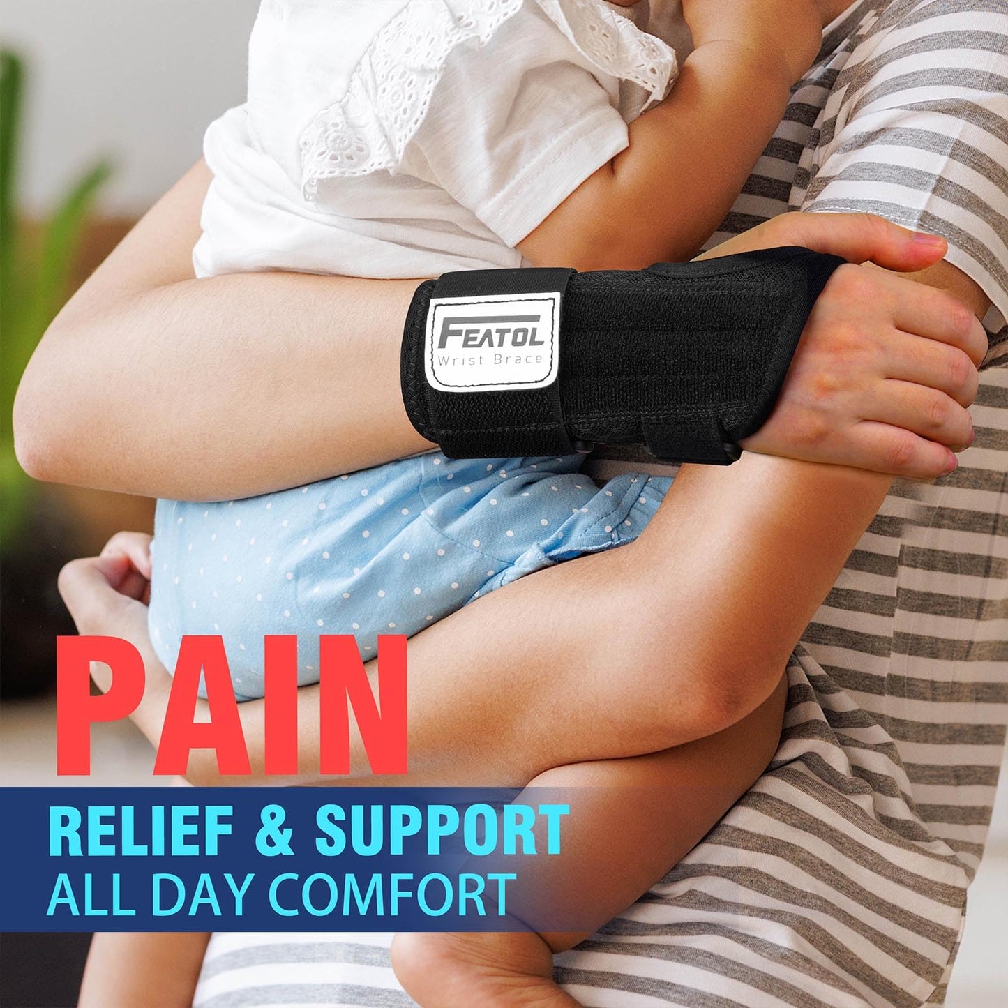 FEATOL 2 Pack Carpal Tunnel Wrist Brace For Work With Wrist Splint, Adjustable Wrist Guard Daytime Support For Women Men, Pain Relief For Pregnancy, Typing, Arthritis, Tendonitis, Right Hand Left Hand Medium