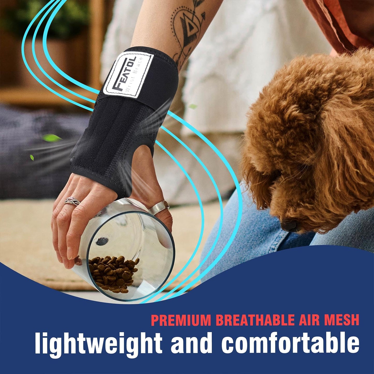 FEATOL 2 Pack Carpal Tunnel Wrist Brace For Work With Wrist Splint, Adjustable Wrist Guard Daytime Support For Women Men, Pain Relief For Pregnancy, Typing, Arthritis, Tendonitis, Right Hand Left Hand Medium