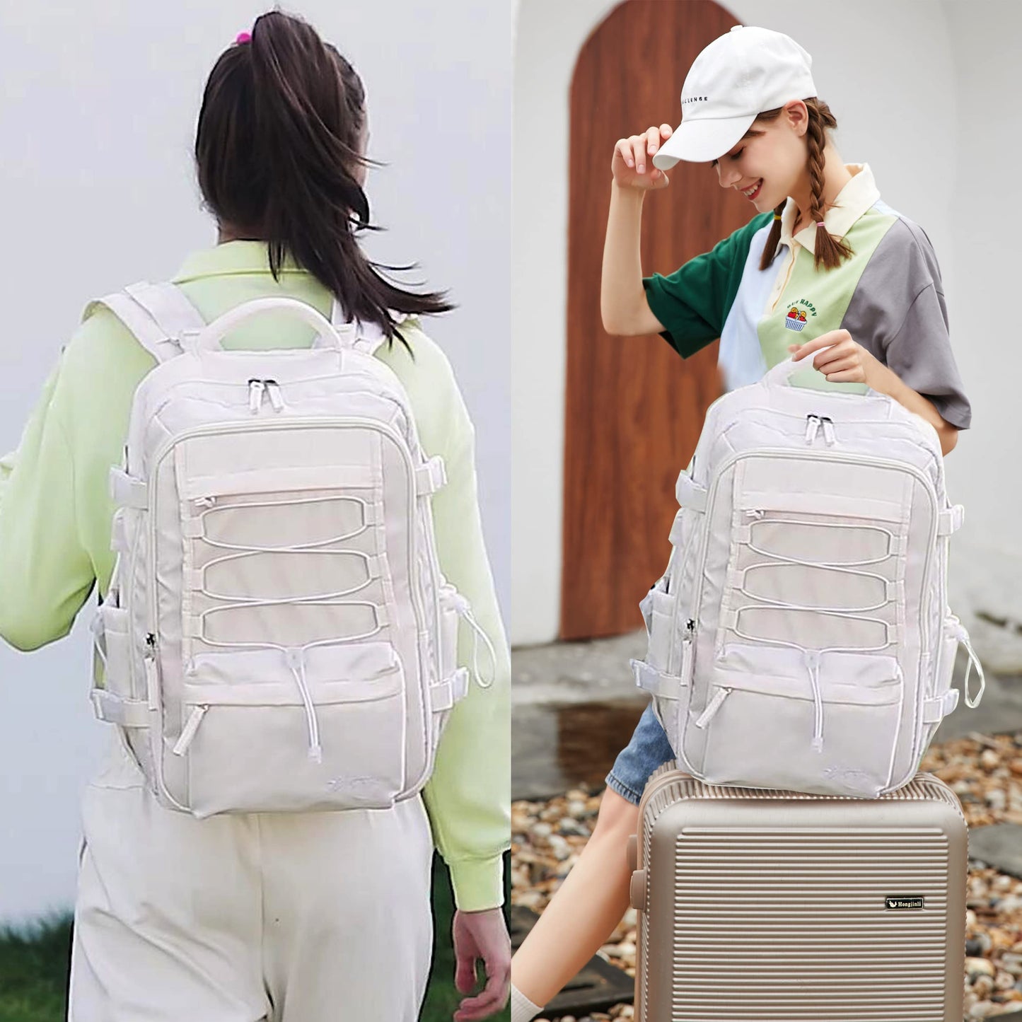 Travel Backpack for Women Men 15.6 Inch Laptop Backpacks with USB Port Carry on Backpack Flight Approved Large Back Packs College Bookbags Outdoor Sports Hiking Rucksack Casual Daypack (White)