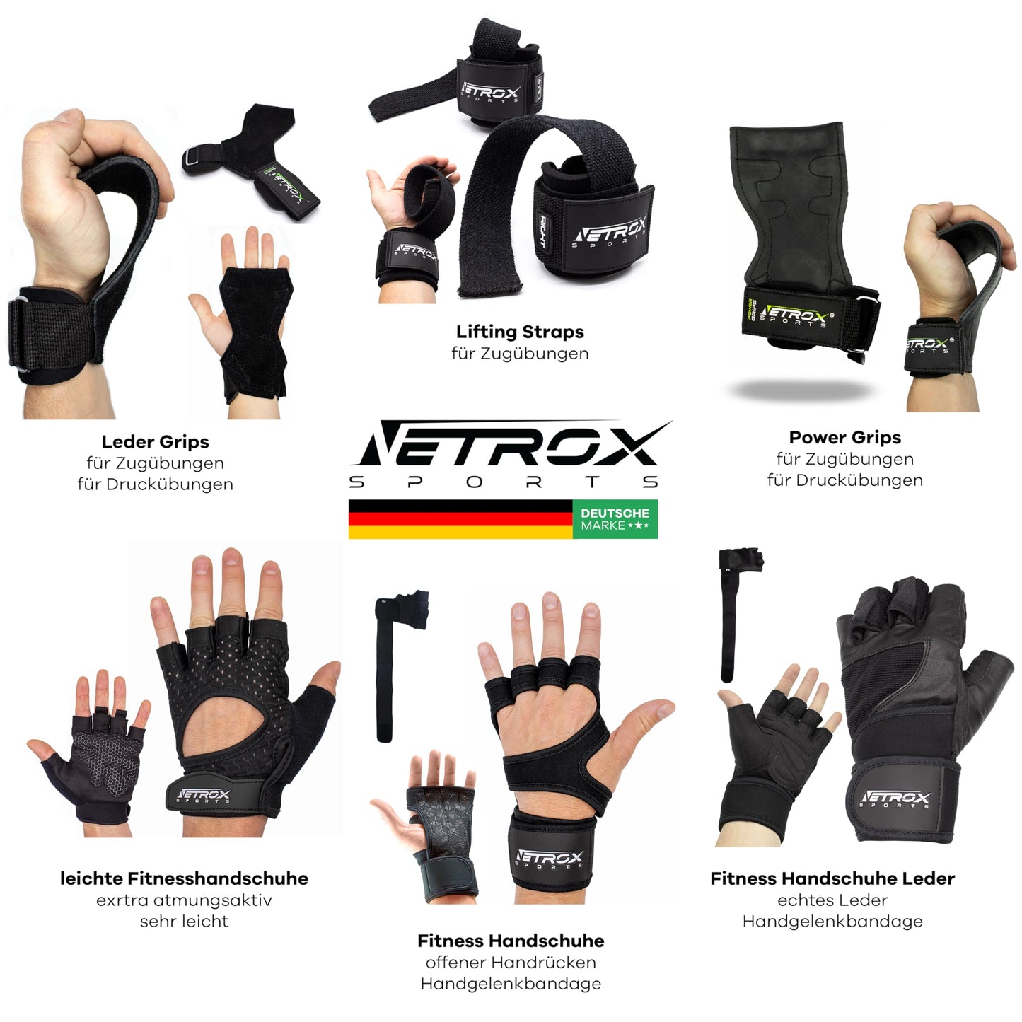 NetroxSports® – Trainingshandschuhe mit Handgelenkstütze für Bodybuilding, Gewichtheben, Krafttraining & Fitness – Fitnesshandschuhe mit Handgelenkschutz für Männer & Frauen (Schwarz | XL)