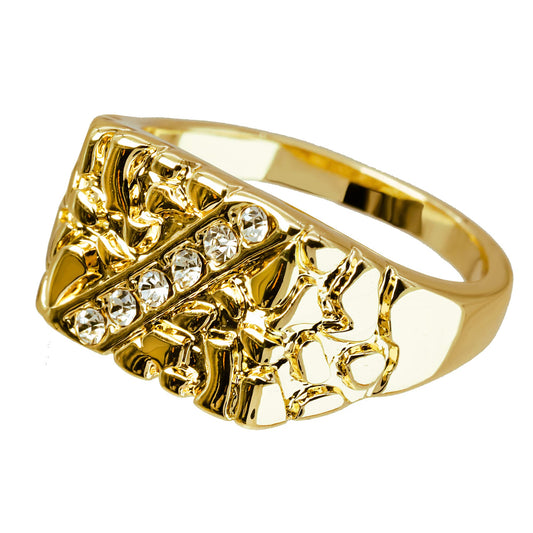 Block Nugget Ring 14k Gold Plated Yellow Pinky Pimp Iced Finger Hip Hop Style For Man or Women Fashion - Size 7-12 (8)