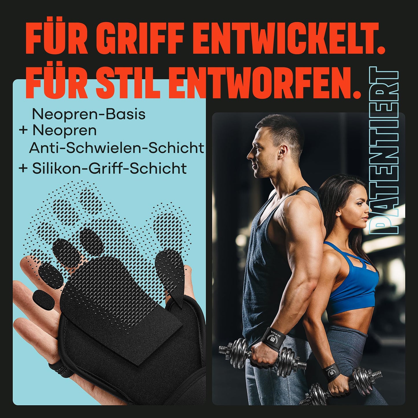 Mava Sports Belüftete Handschuhe für Männer und Frauen | mit integrierten Handgelenksmanschetten und vollflächiger Silikonpolsterung | Perfekt für Gewichtheben, Cross-Training, WOD (Schwarz, M)