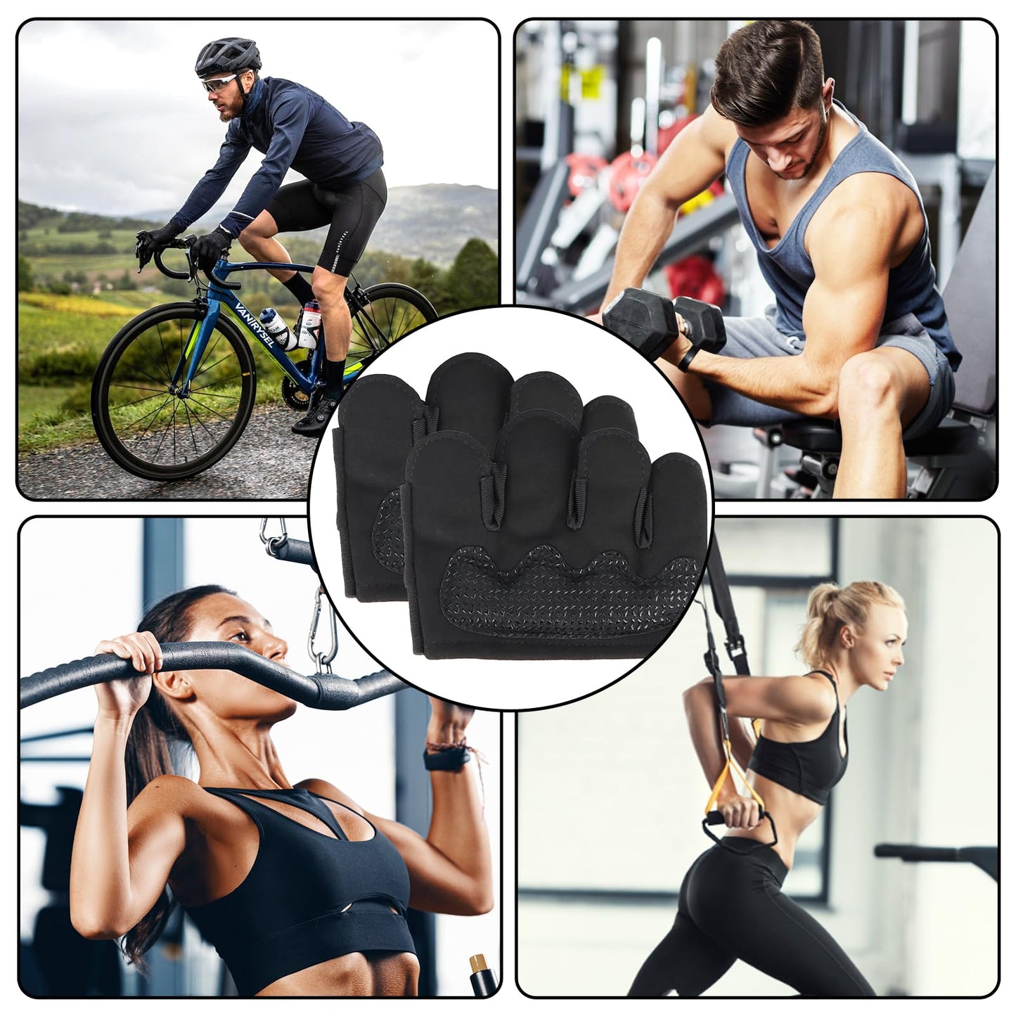 Fitness Handschuhe Gym Handschuhe Trainingshandschuhe mit rutschfeste Pads, Halb Handschuhe Gewichtheben Sporthandschuhe für Herren Damen (Schwarz)