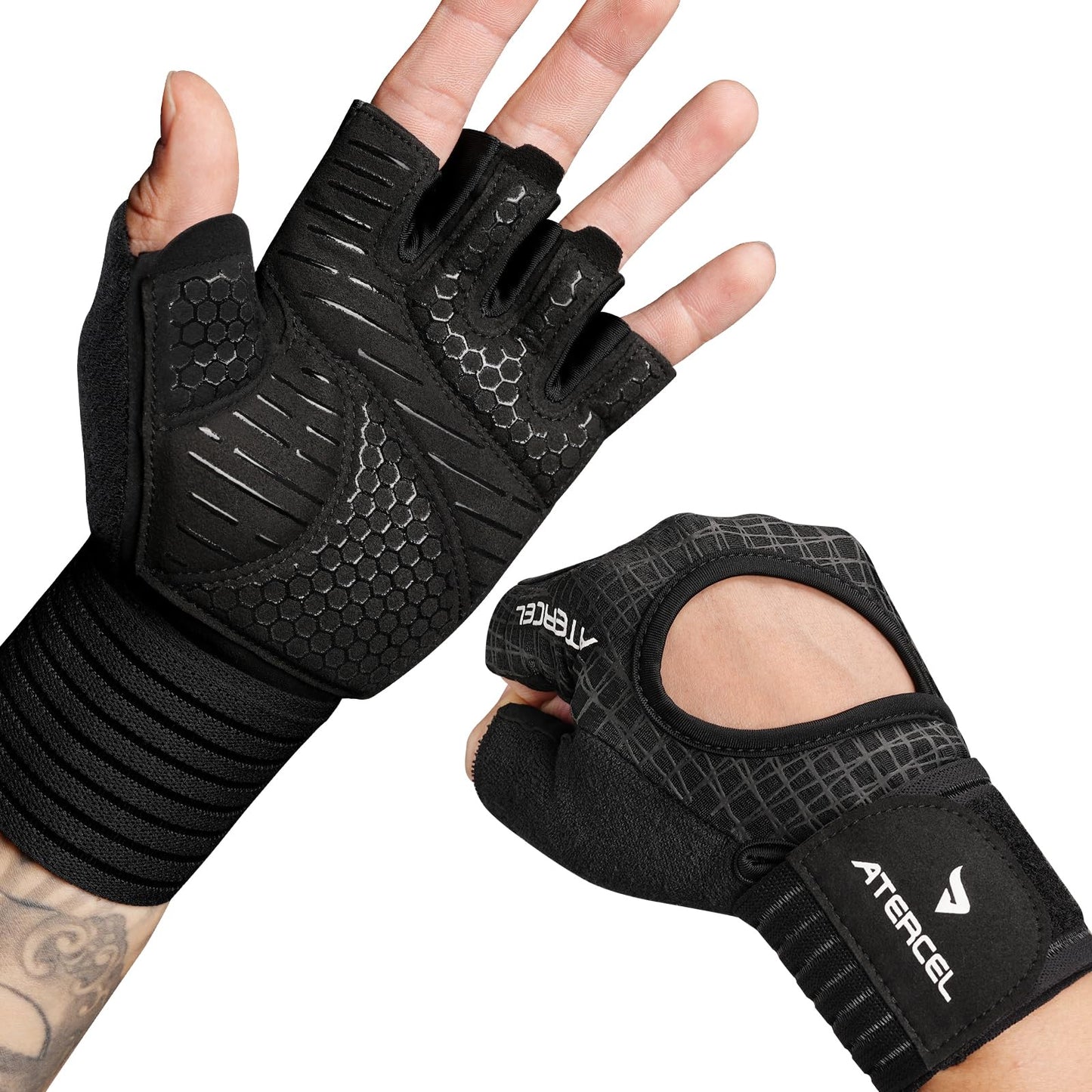 ATERCEL Fitness Handschuhe Herren Damen, Trainingshandschuhe Krafttraining Handgelenkband Handschuhe für Crossfit, Gewichtheben, Gym Body Training