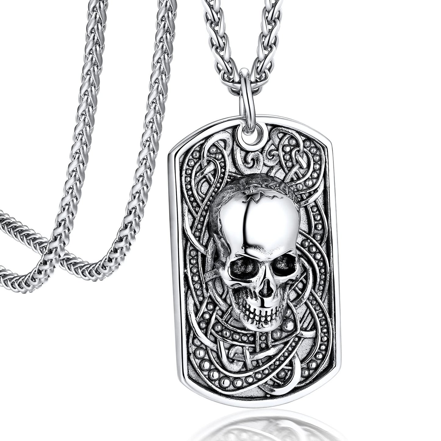 Bandmax Totenkopf Dog Tag Kette Herren Edelstahl Halskettchen Militärische Anhänger Halskette Skull Halskette Schädel Kette Gotik Punk Schmuckstück