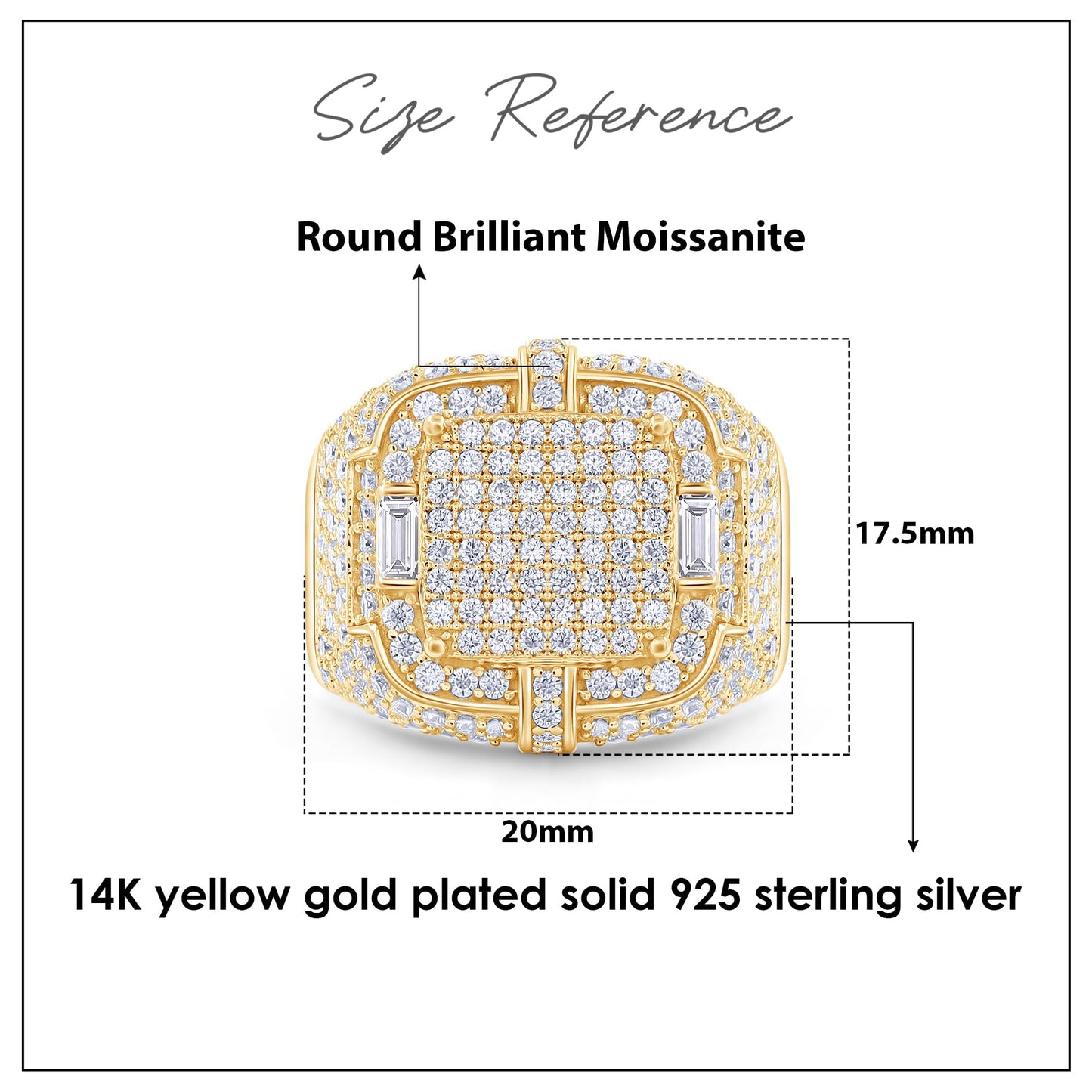 1.90 CT Baguette & Round Cut Moissanite Diamond Square Frame Anniversary Wedding Ring For Men's In 14K Yellow Gold Over Sterling Silver Jewelry Gift For Men(VVS1/1.90 Cttw)-9