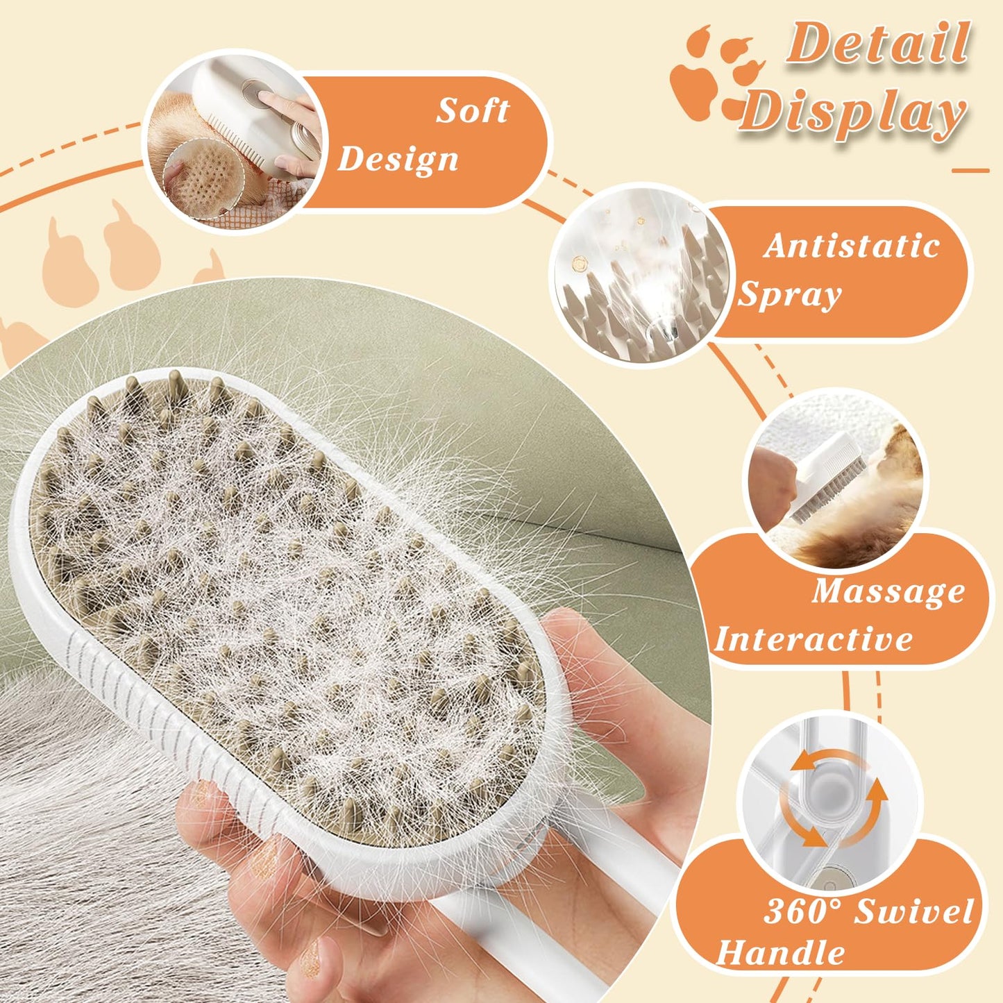 3-In-1 KatzenbüRste mit Dampf,Dampfbürste Katze Grün Steamy Brush Katze Dampfbürste für Katzen mit Spray Katzenbürste mit Wasser Katzen Dampfbürste Pflegebürste für Katzen und Hunde zur Haarentfernung