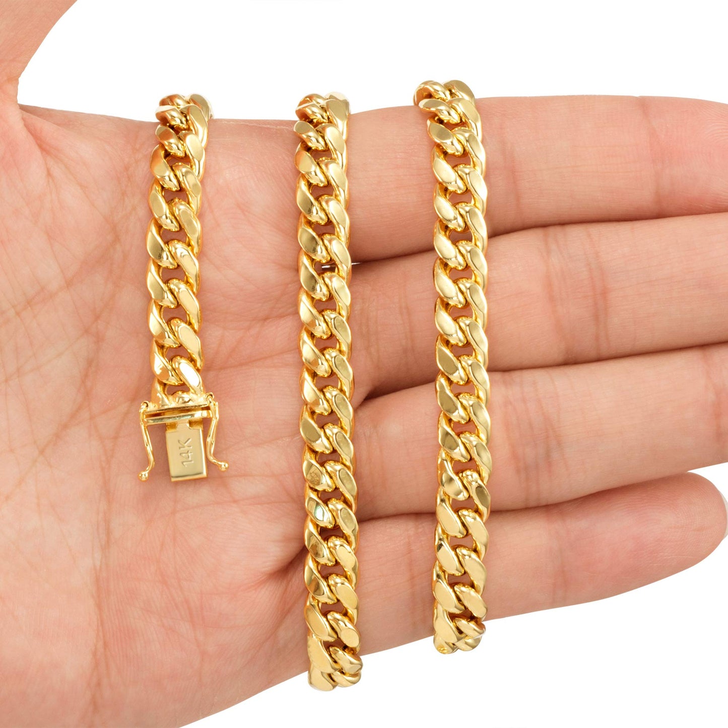 Nuragold 14k Yellow Gold 7.5mm Miami Cuban Link Chain Necklace, Mens Womens Jewelry Box Clasp 16" 18" 20" 22" 24" 26" 28" 30"