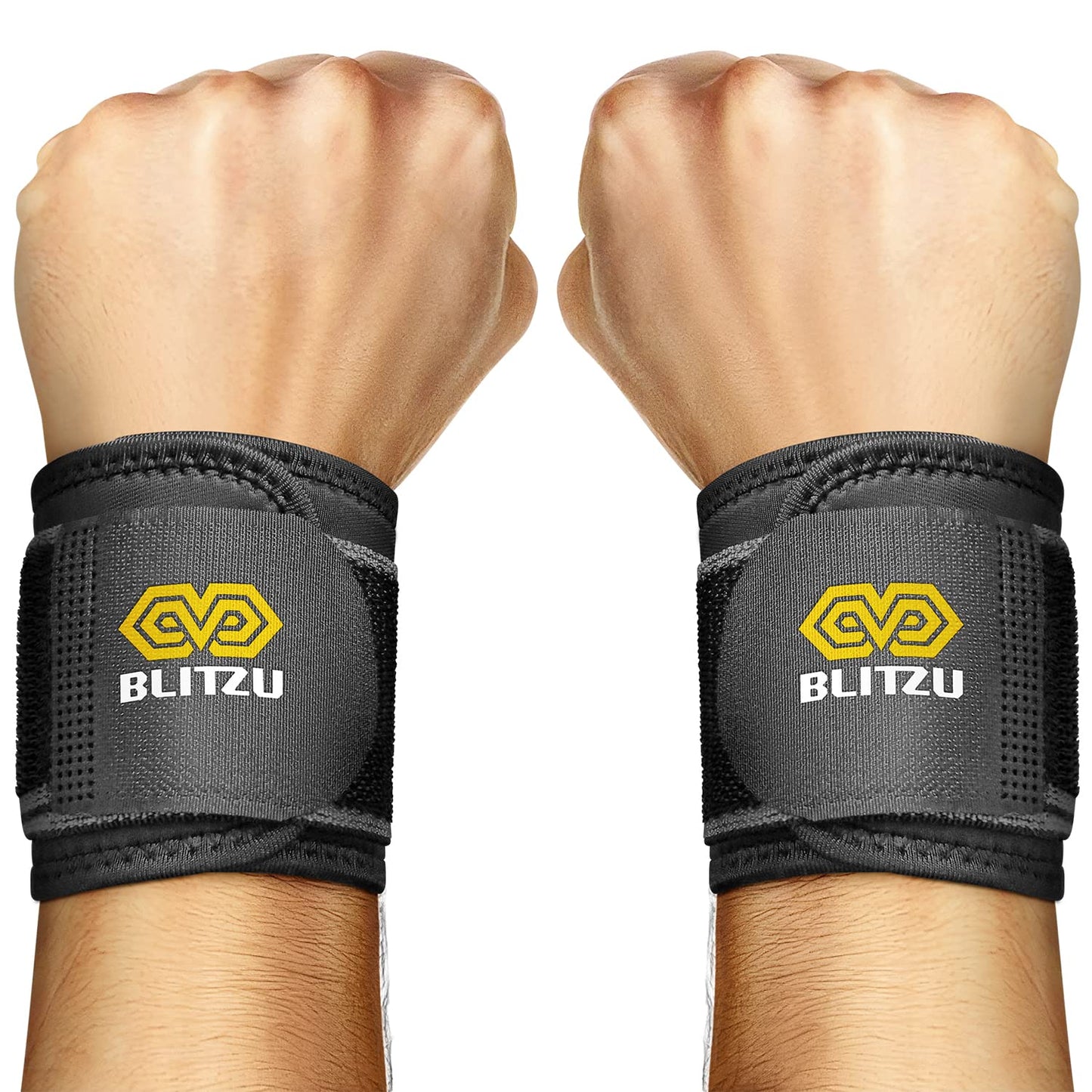 BLITZU 2er-Pack Handgelenk-Kompressionsriemen und Handgelenkstütze. Sportliche Handgelenkbandagen für Frauen und Männer. Ideal für Training, Gewichtheben, Sehnenentzündung, Karpaltunnelarthritis, Schmerzlinderung, verstellbar.