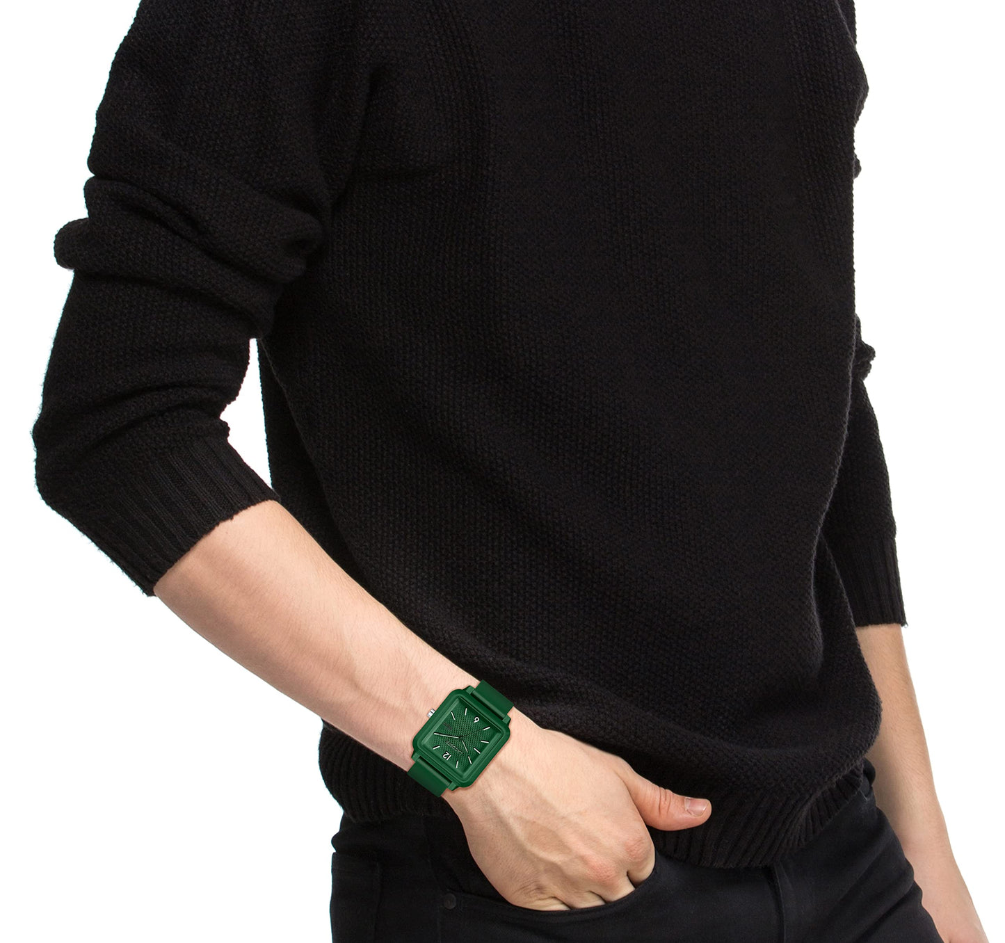 Lacoste 12.12 Studio Men's SS Case Quartz Watch with Green Rubber Strap (Model: 2011250)