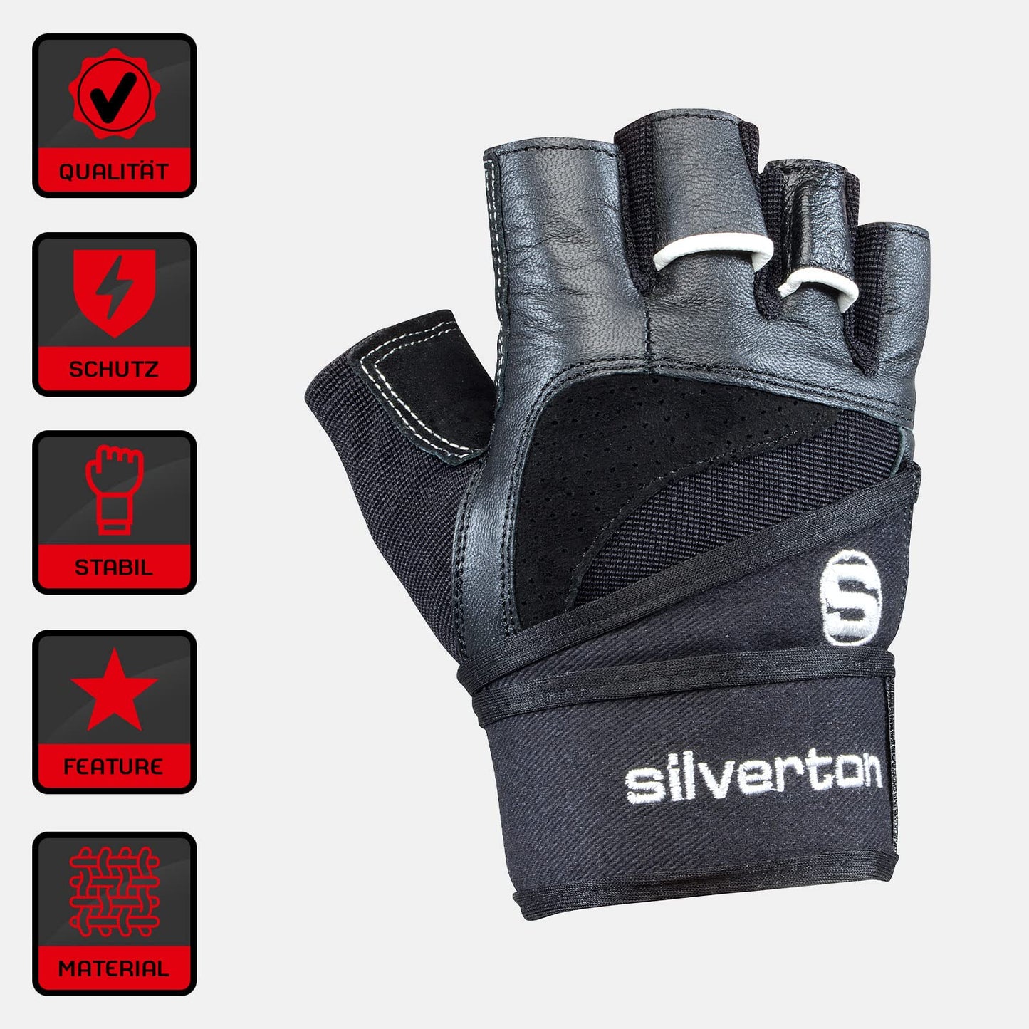 silverton Power Fitness Handschuhe mit Handgelenkumwicklung | Verstellbarer Druck für optimale Stabilität | für Herren & Damen | Gym Handschuhe, Gewichtheber Handschuhe