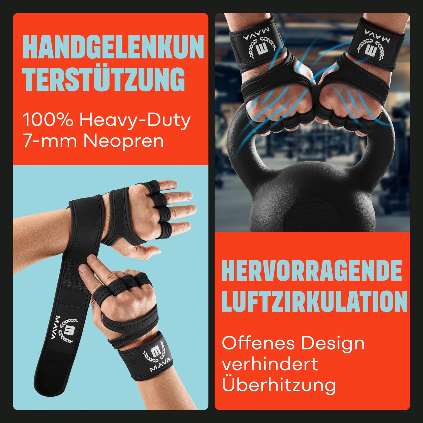 Mava Gewichtheber-Handschuhe mit Handgelenkstütze – Trainingshandschuhe für Training, Klimmzüge, Calisthenics &amp; Fitness – Für Männer &amp; Frauen