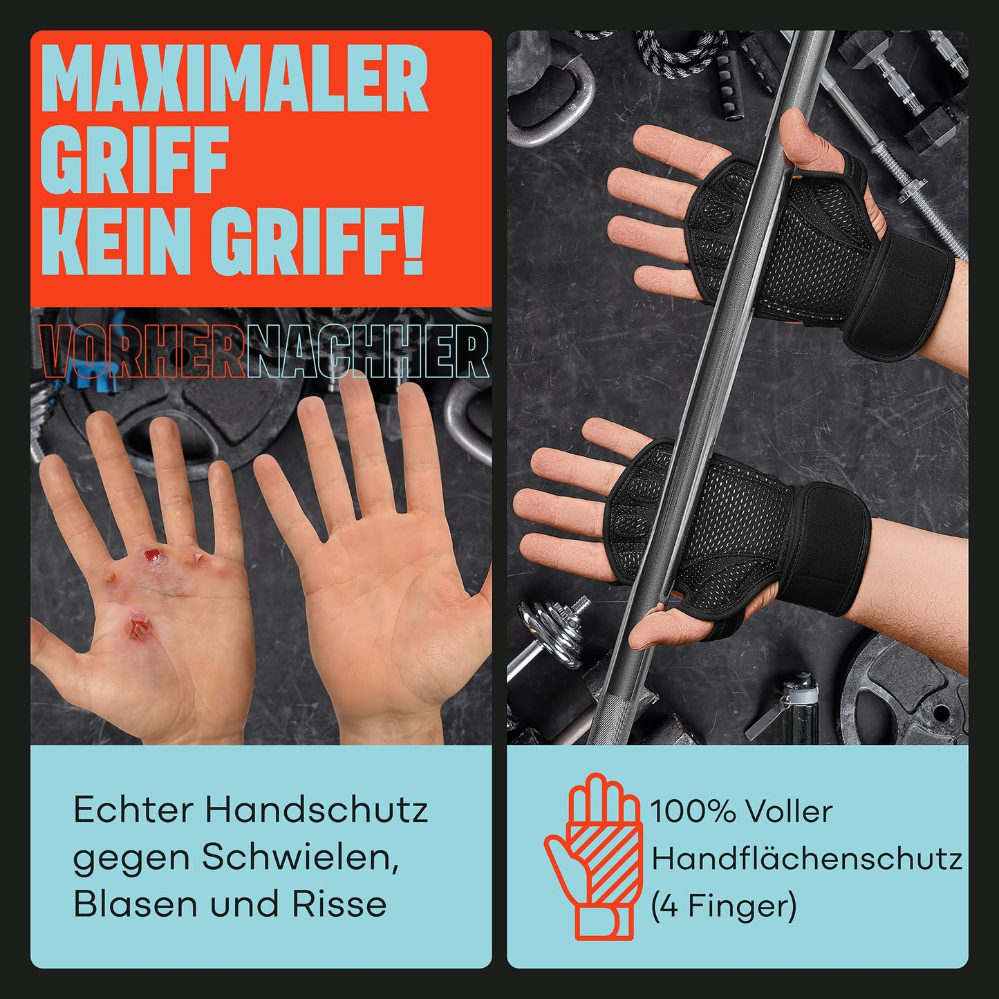 Mava Sports Belüftete Handschuhe für Männer und Frauen | mit integrierten Handgelenksmanschetten und vollflächiger Silikonpolsterung | Perfekt für Gewichtheben, Cross-Training, WOD (Schwarz, M)