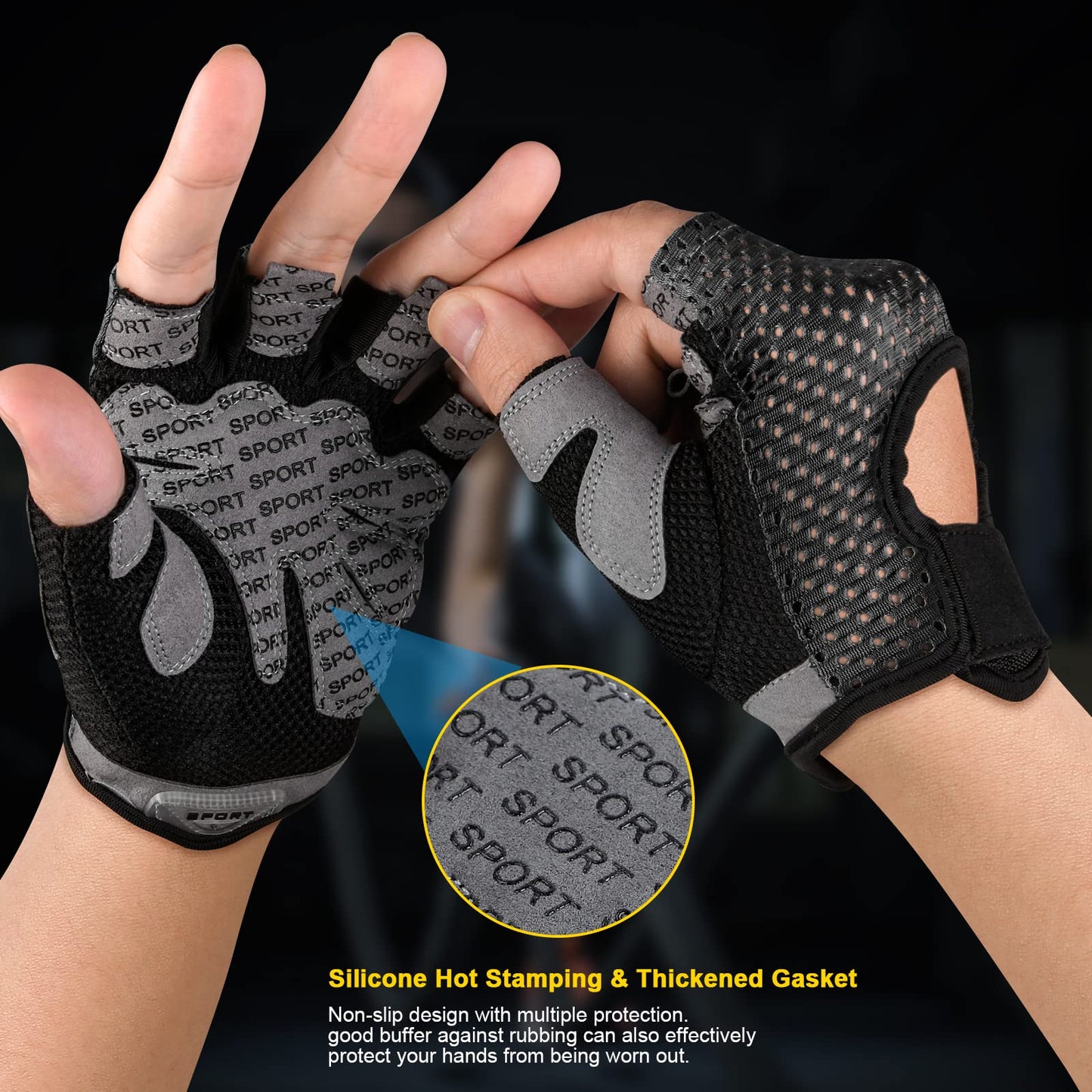 flintronic Fitness Handschuhe, Atmungsaktive Trainingshandschuhe mit Mikrofasergewebe, Rutschfester Silikon Gym Gloves Gewichtheben Handschuhe, Sporthandschuhe für Damen Herren - Schwarz (L)