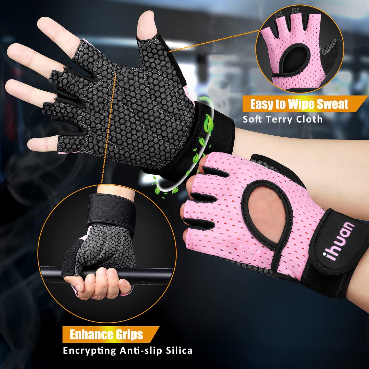 ihuan Atmungsaktive Fitness Handschuhe Herren Damen - Trainingshandschuhe Herren, Gym Handschuhe, Sporthandschuhe, Krafttraining, Bodybuilding, Kraftsport & Crossfit Training