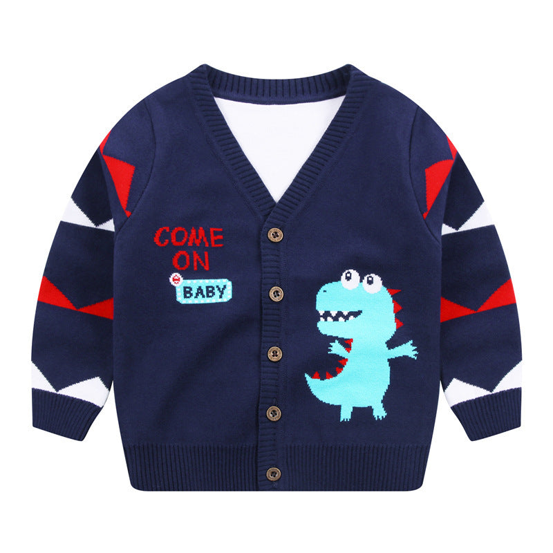 Boys Cardigan Jacket V-neck Single Breasted Sweater Kids