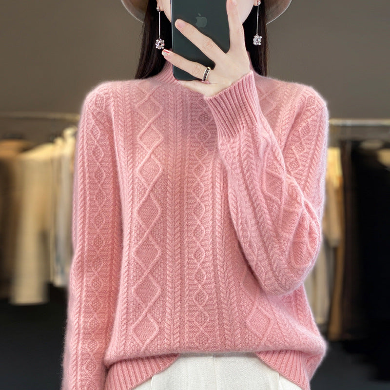 Autumn And Winter Thickening Half Turtleneck Cable-knit Sweater Sweater