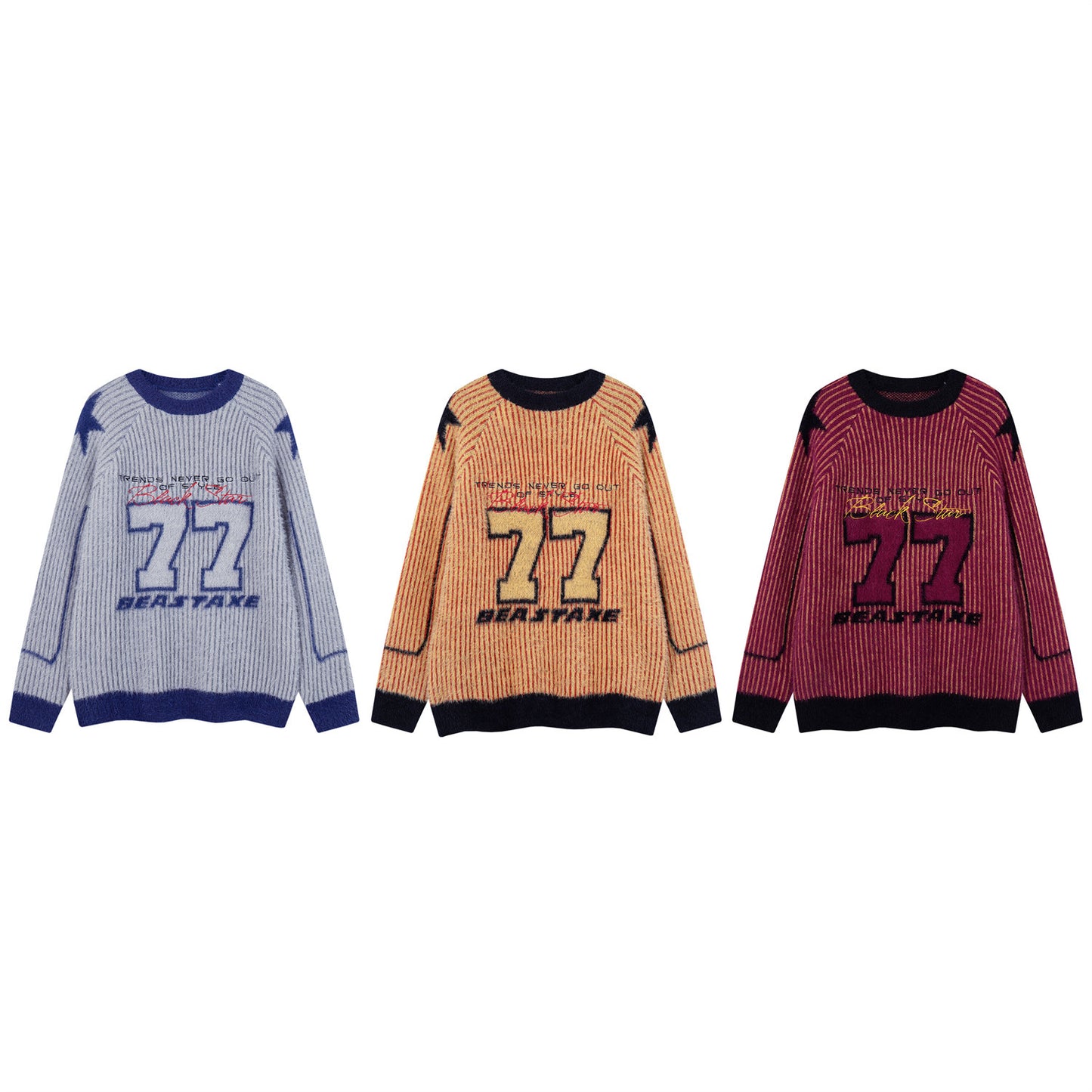 Fashion Brand Contrast Color Alphabet Embroidery Round Neck Sweater Men And Women