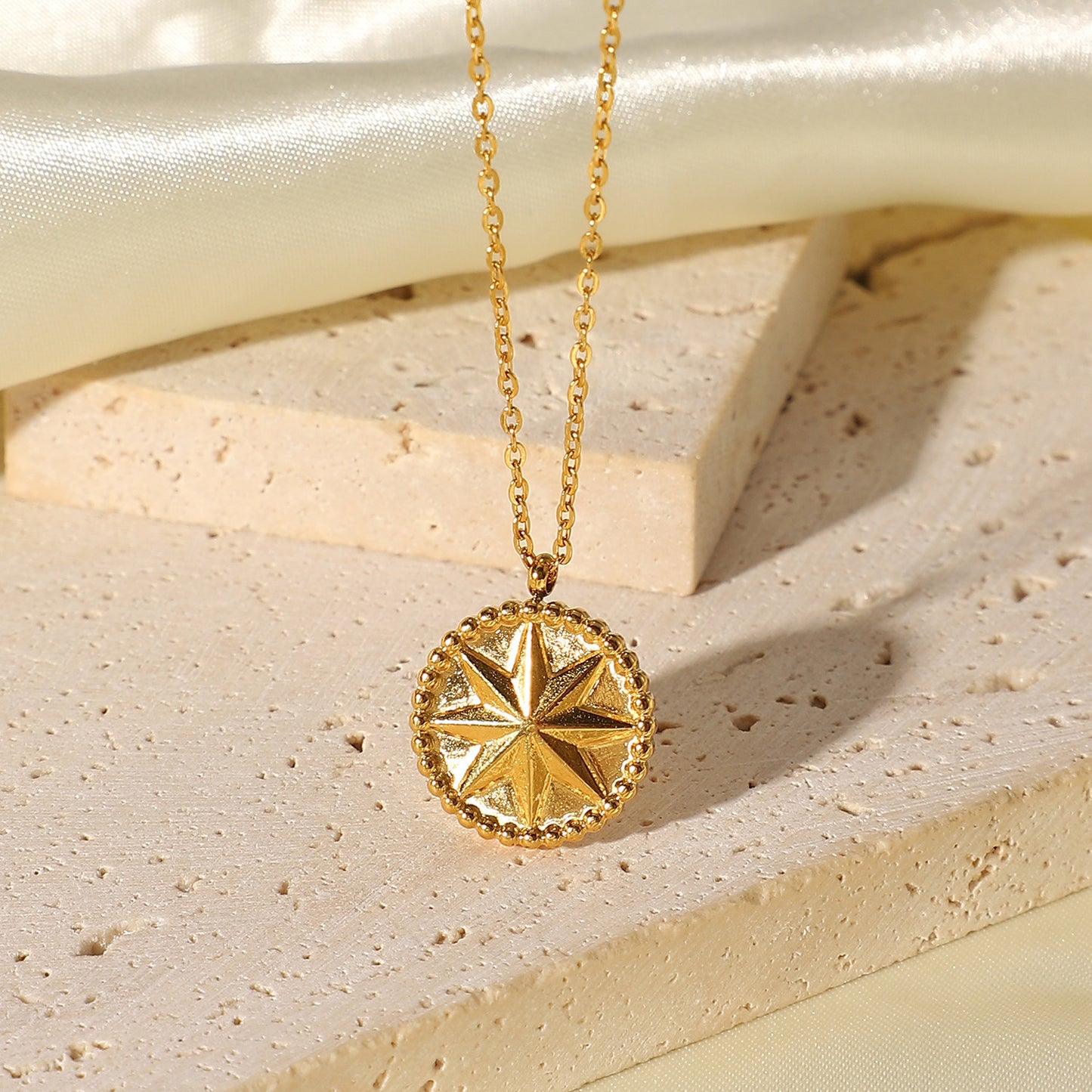 Stainless Steel Necklace 18K Gold Eight Eight-pointed Stars Coins