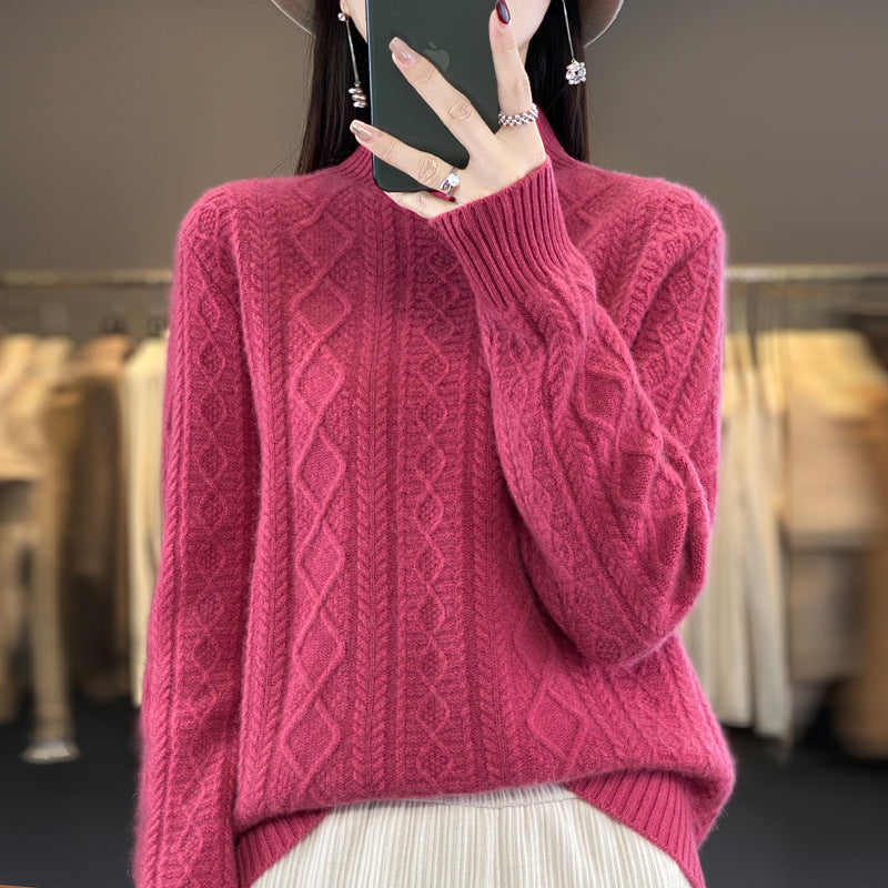 Autumn And Winter Thickening Half Turtleneck Cable-knit Sweater Sweater