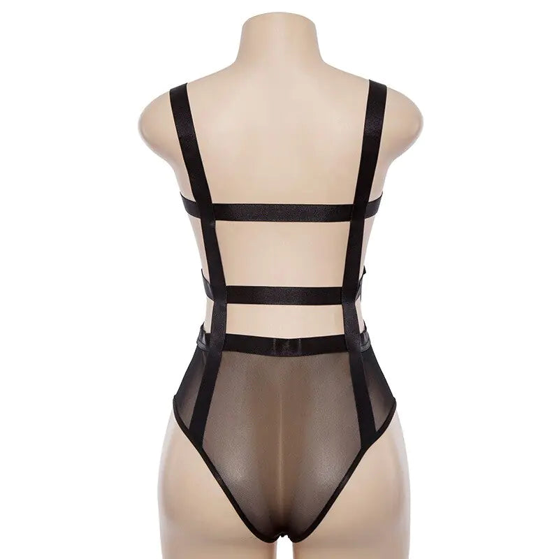 Bangniweigou Sheer Mesh Bodysuit - Sexy Spaghetti Strap Backless Romper for Women