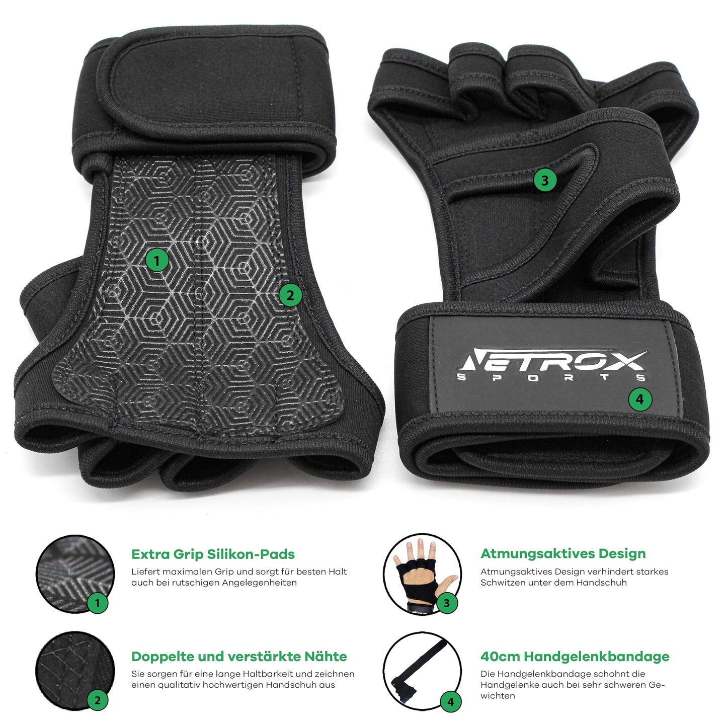 NetroxSports® – Trainingshandschuhe mit Handgelenkstütze für Bodybuilding, Gewichtheben, Krafttraining & Fitness – Fitnesshandschuhe mit Handgelenkschutz für Männer & Frauen (Schwarz | XL)