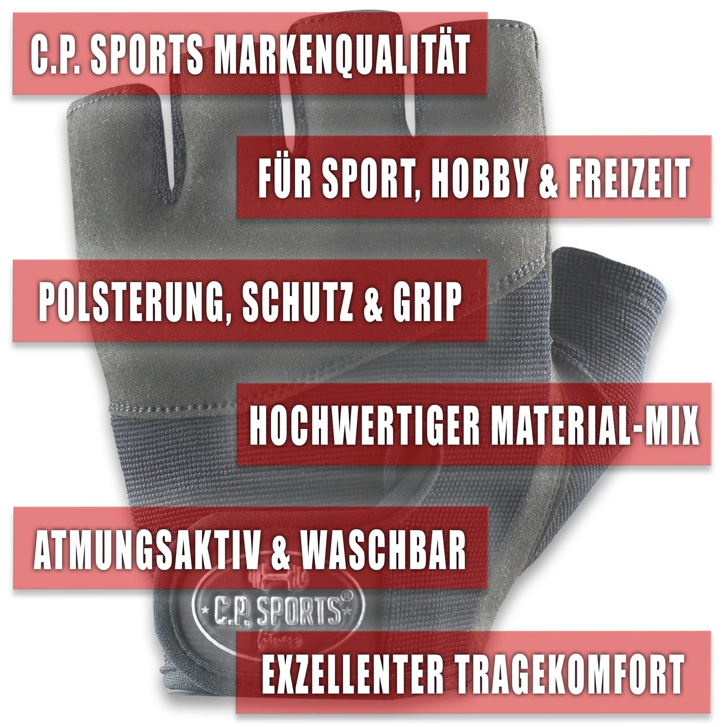 C.P.Sports Iron-Handschuh Komfort | gepolsterte Trainingshandschuhe Herren und Damen | Handschuhe für Kraftsport, Krafttraining, Bodybuilding, Gym, Fitness, Sport oder Fahrradhandschuhe | Größe M