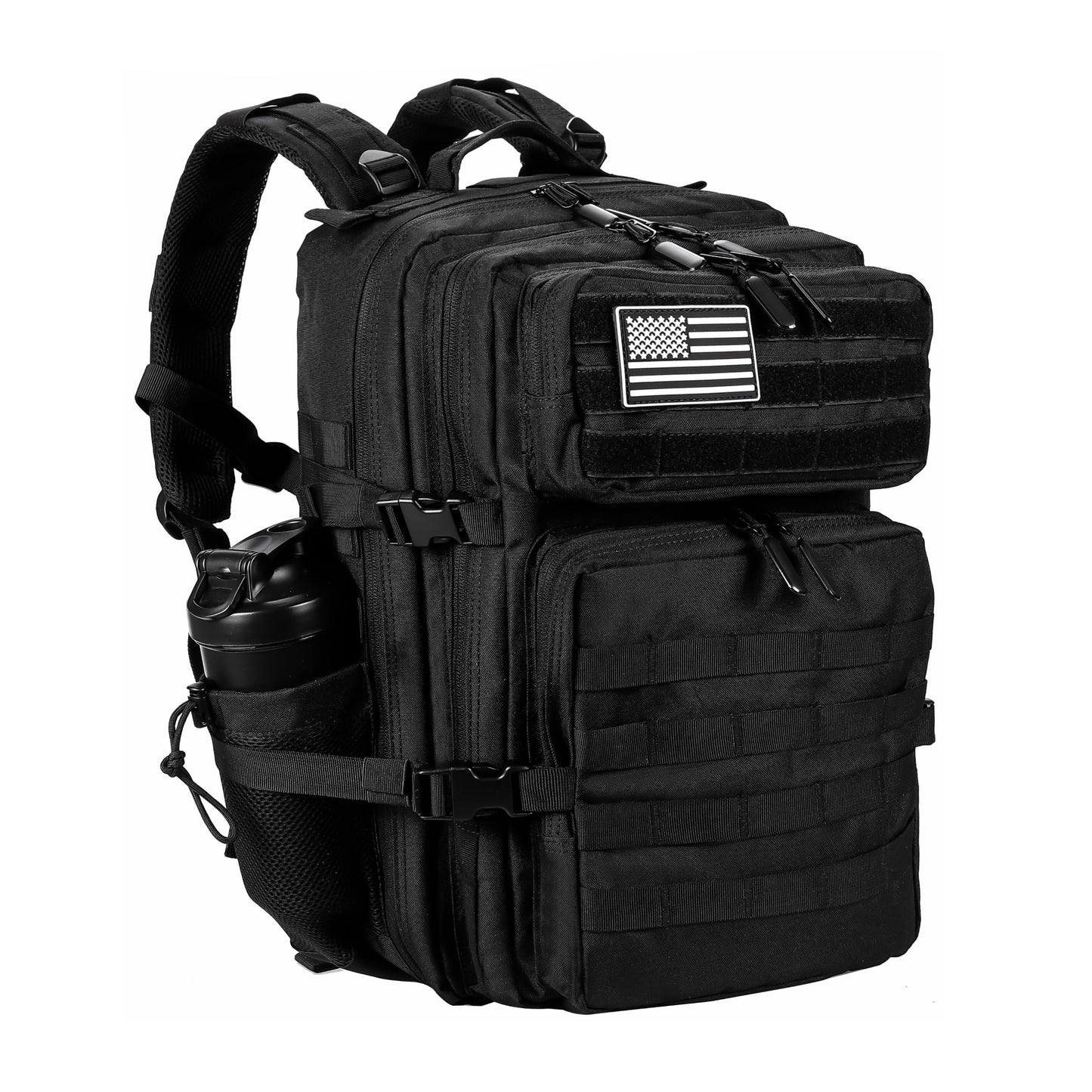 LHI Militärischer taktischer Rucksack für Männer und Frauen, 45 l, Army 3 Days Assault Pack Bag, großer Rucksack mit Molle-System, Schwarz