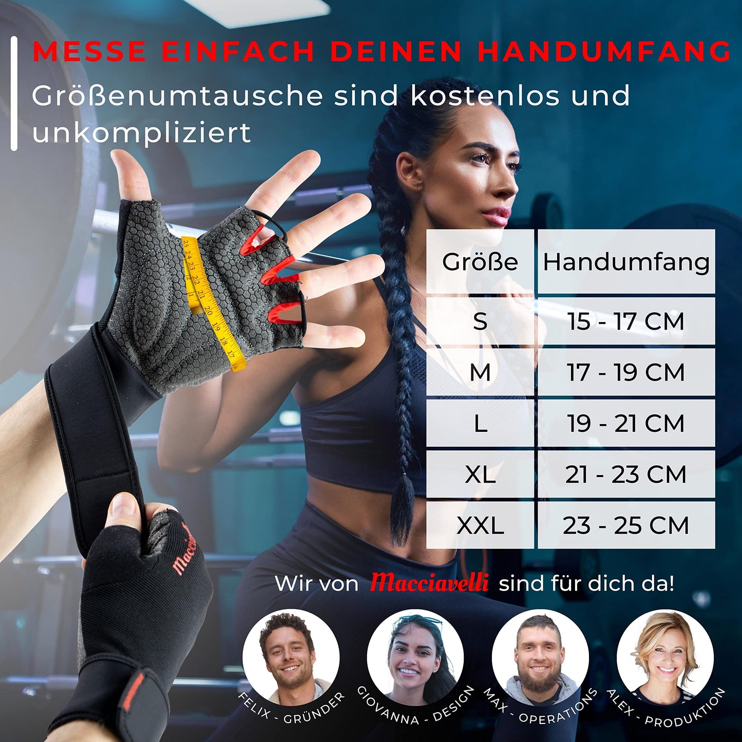 MACCIAVELLI® Fitness Handschuhe Herren Damen - Trainingshandschuhe für Krafttraining, Kraftsport, Bodybuilding - Gym Handschuhe, Fitnesshandschuhe