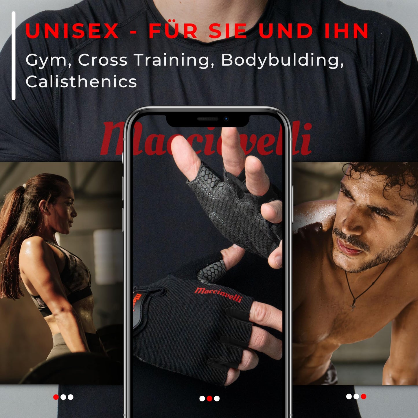 MACCIAVELLI® Fitness Handschuhe Damen Herren - Trainingshandschuhe für Kraftsport, Krafttraining, Bodybuilding - Gym Handschuhe, Fitnesshandschuhe