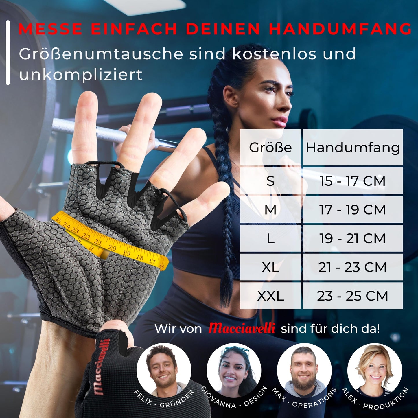 MACCIAVELLI® Fitness Handschuhe Damen Herren - Trainingshandschuhe für Kraftsport, Krafttraining, Bodybuilding - Gym Handschuhe, Fitnesshandschuhe