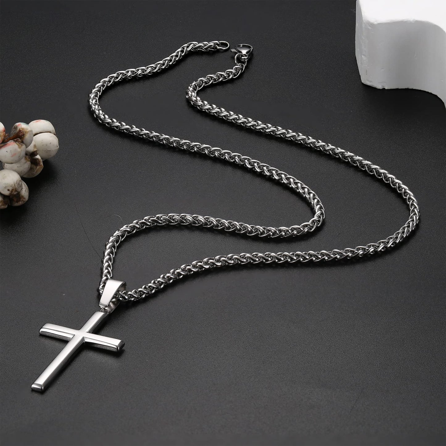 Adramata Kreuz Kette Herren Damen 925 Silber Kreuz Anhänger Halskette Edelstahl Kette Kreuz Halskette Silber Panzerkette Herren Silber Kette Kreuz Halskette