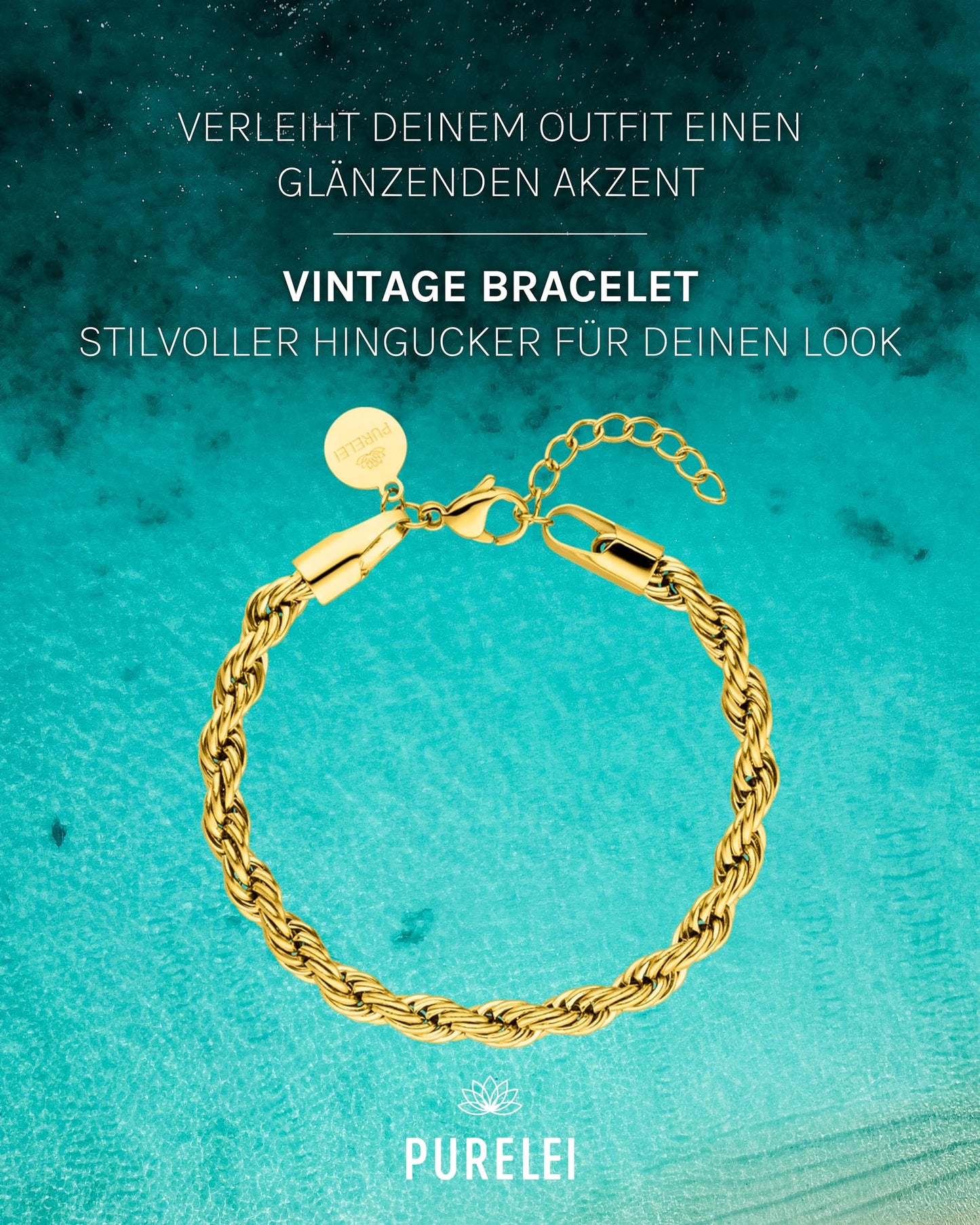 Purelei® Vintage Armband (Gold) – Elegantes, verspieltes Damen Armband mit Plättchen – Edelstahl 18K vergoldet – Verstellbare Länge 16-19 cm – Hawaiianisch inspiriert & wasserfest