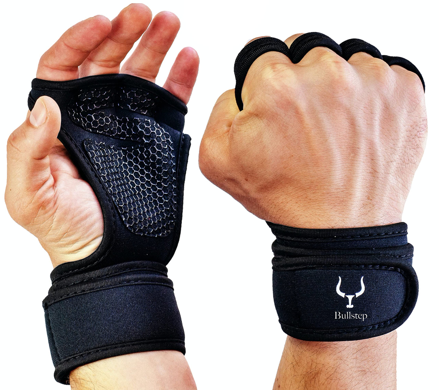 Bullstep Fitness Handschuhe Herren und Damen mit Handgelenkbandage. Gym Handschuhe für Kraftsport, Crossfit Grips, Klimmzugstange, Training, Bodybuilding