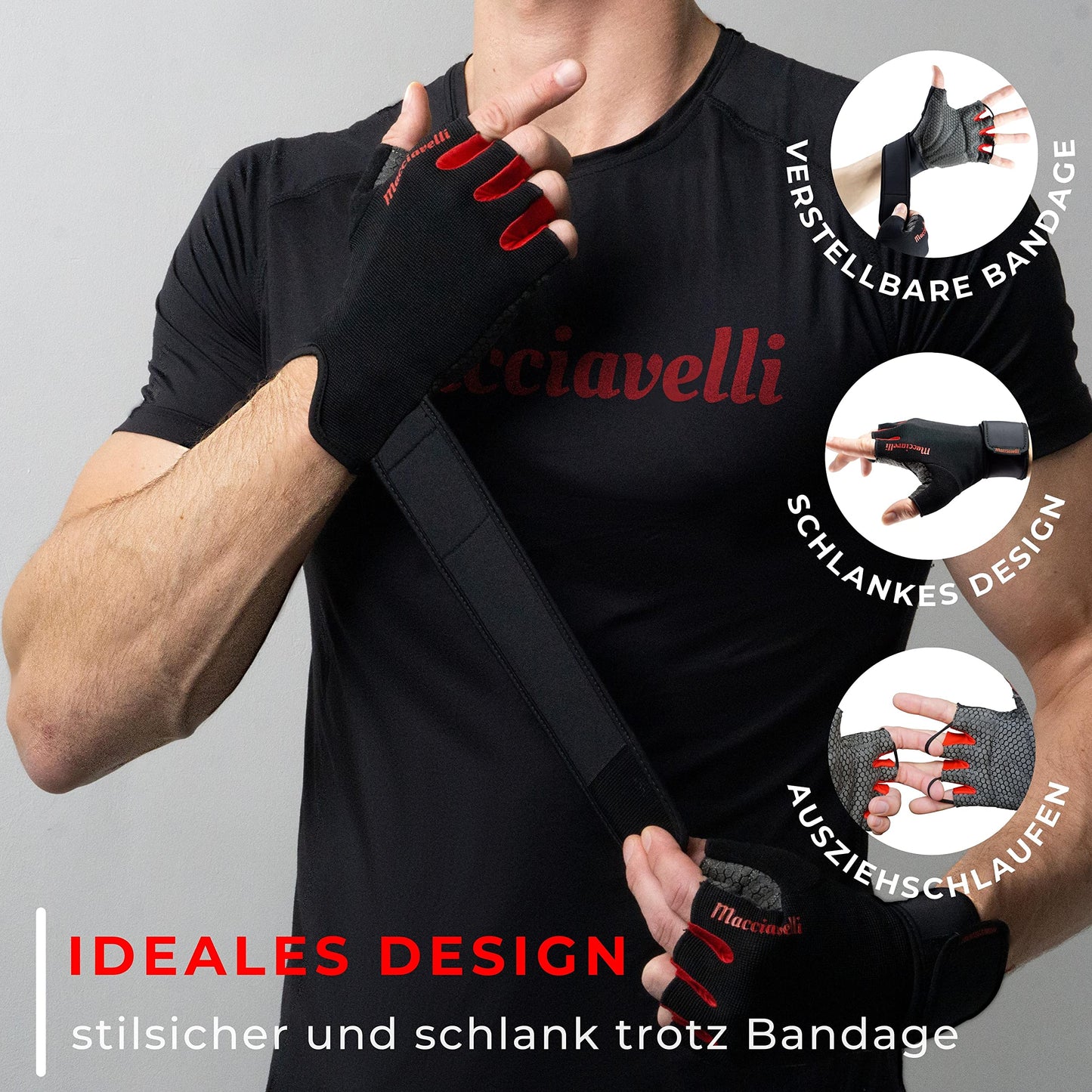 MACCIAVELLI® Fitness Handschuhe Herren Damen - Trainingshandschuhe für Krafttraining, Kraftsport, Bodybuilding - Gym Handschuhe, Fitnesshandschuhe