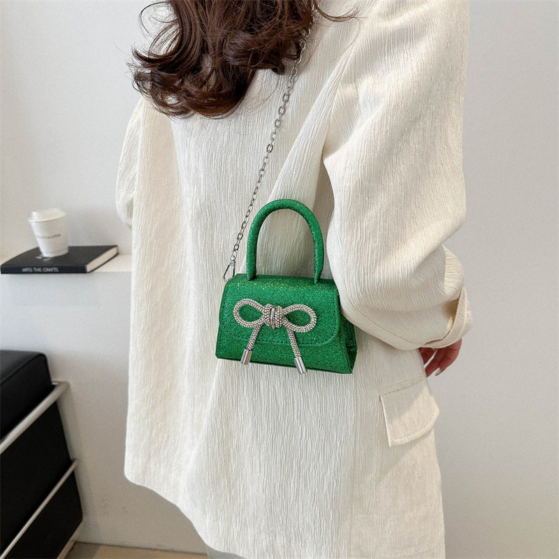 Simple Casual 2024 Bowknot New Fashion Korean Chain Personality Hand-carrying Crossbody Shoulder Small Square Bag