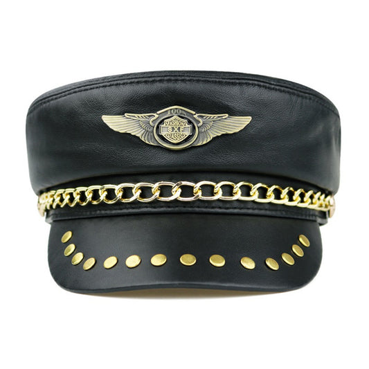 Leather Hat Men's And Women's Fashionable Flat Top Leather