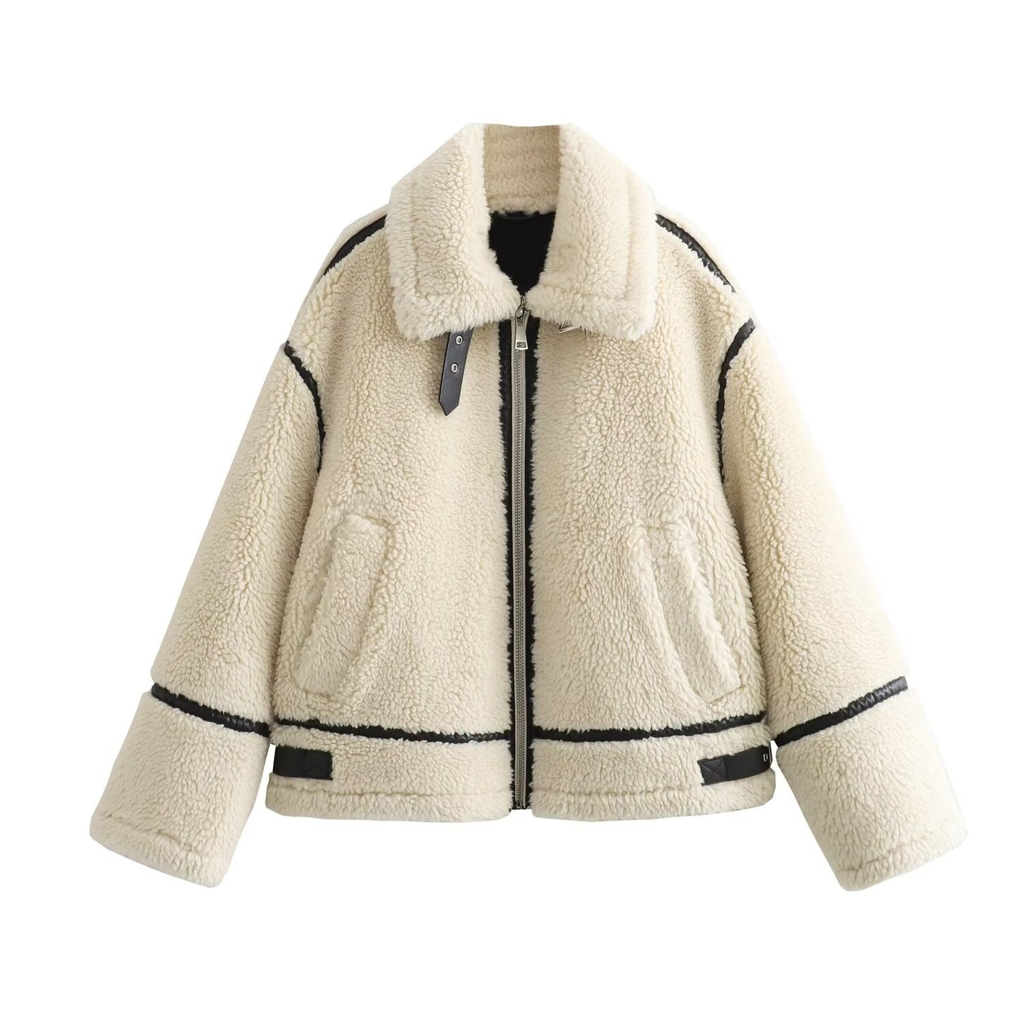 Women's Patchwork Lamb Fur Integrated Fun Design European And American Style Jacket Coat