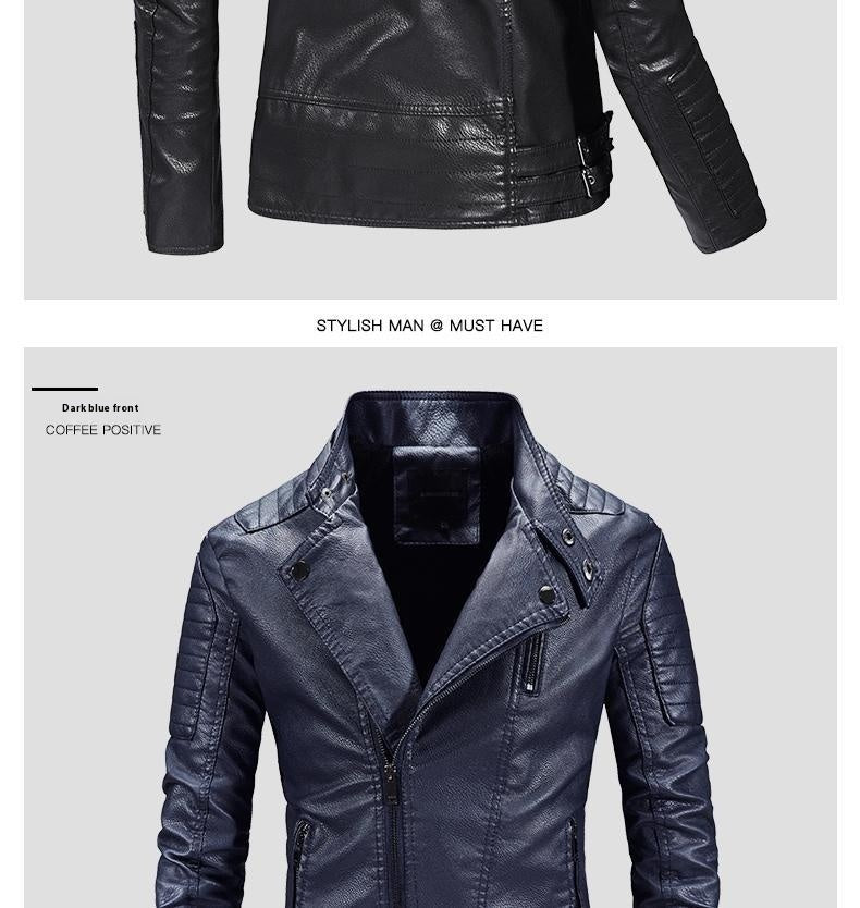 Trendy Leather Jacket Men's Fleece-lined PU Jacket