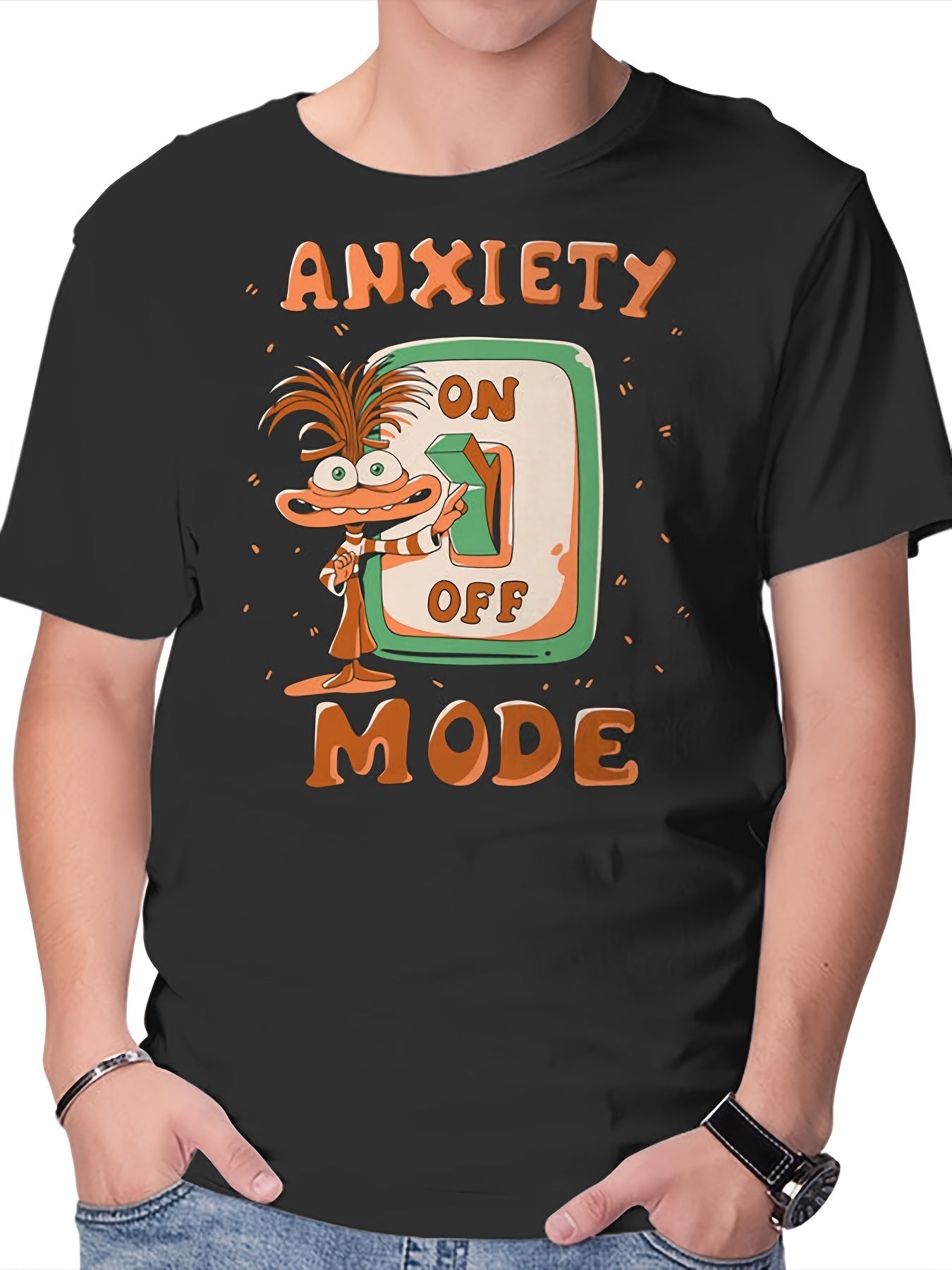 Anxiety Mode Herren T-Shirt Serie mit lustigem Muster, kurzärmelig