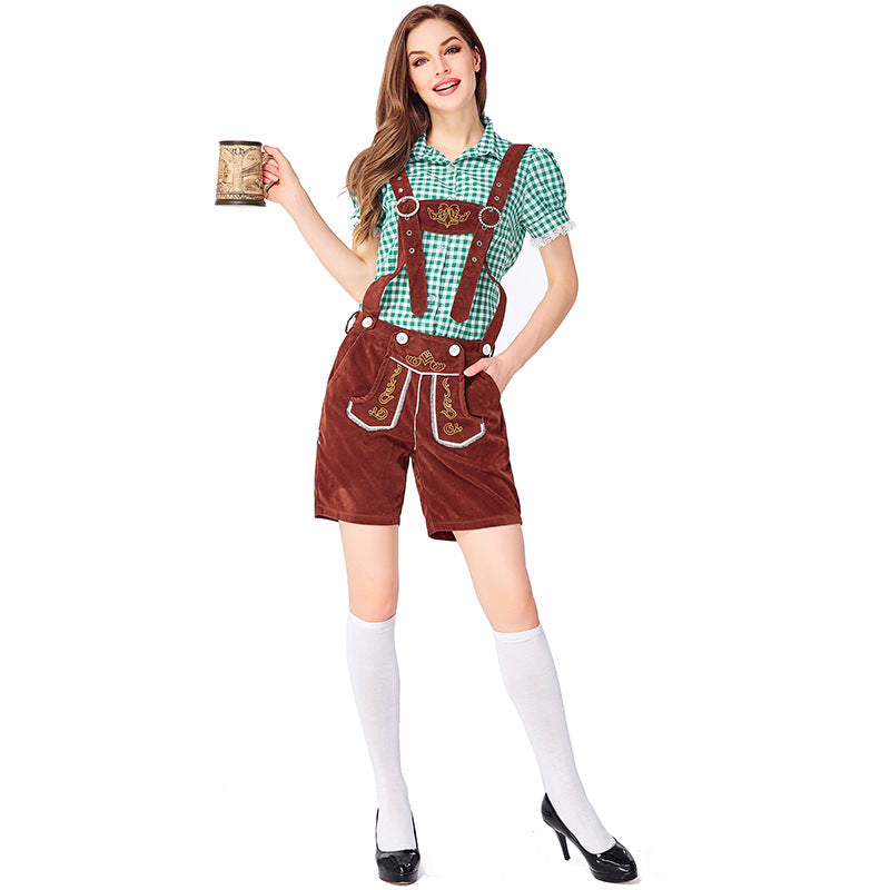 German Traditional Beer Festival Clothing Plaid Overalls Suit Women