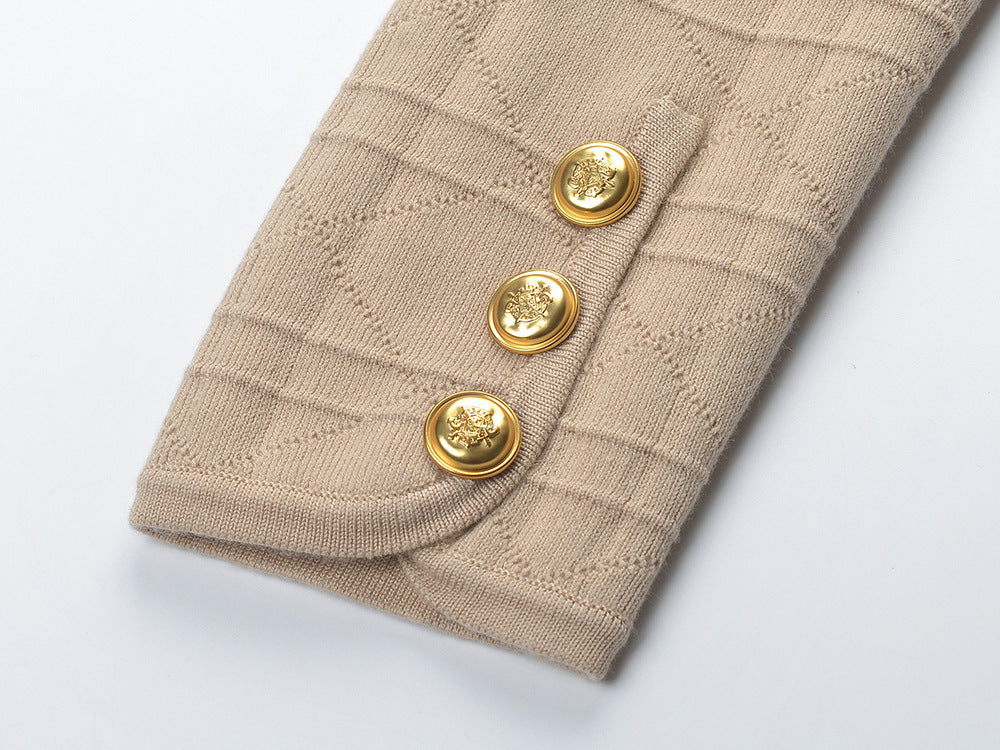 Temperament Commuting Embossed Gold Button Pocket Long-sleeved Sweater