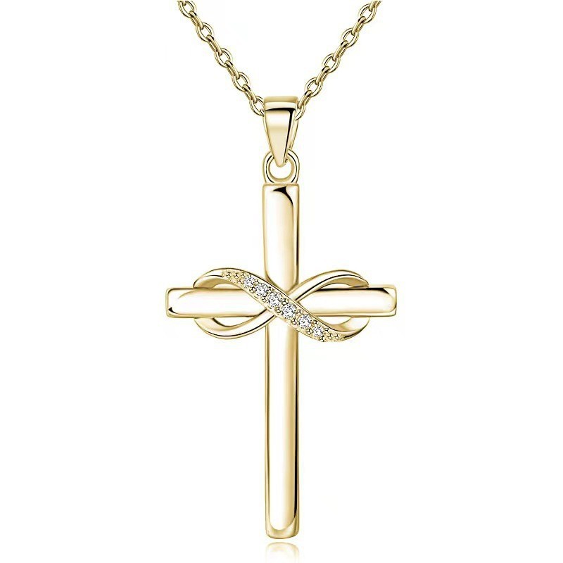 Infinite Symbol 8 Words Zircon Pendant Cross Necklace Fashion Jewelry