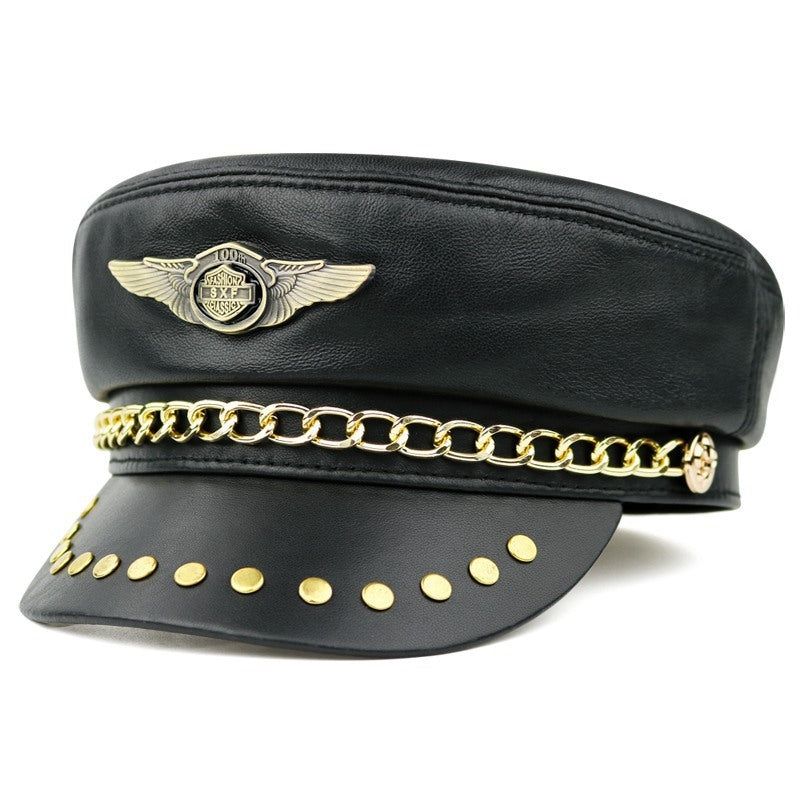 Leather Hat Men's And Women's Fashionable Flat Top Leather