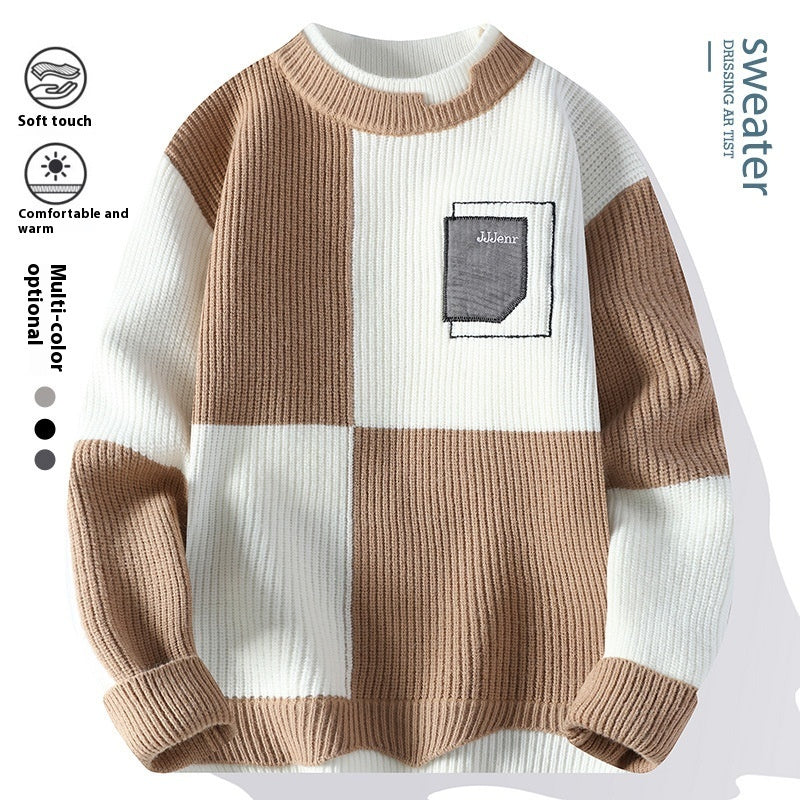 Pullover Half Turtleneck Color Matching Casual Sweater