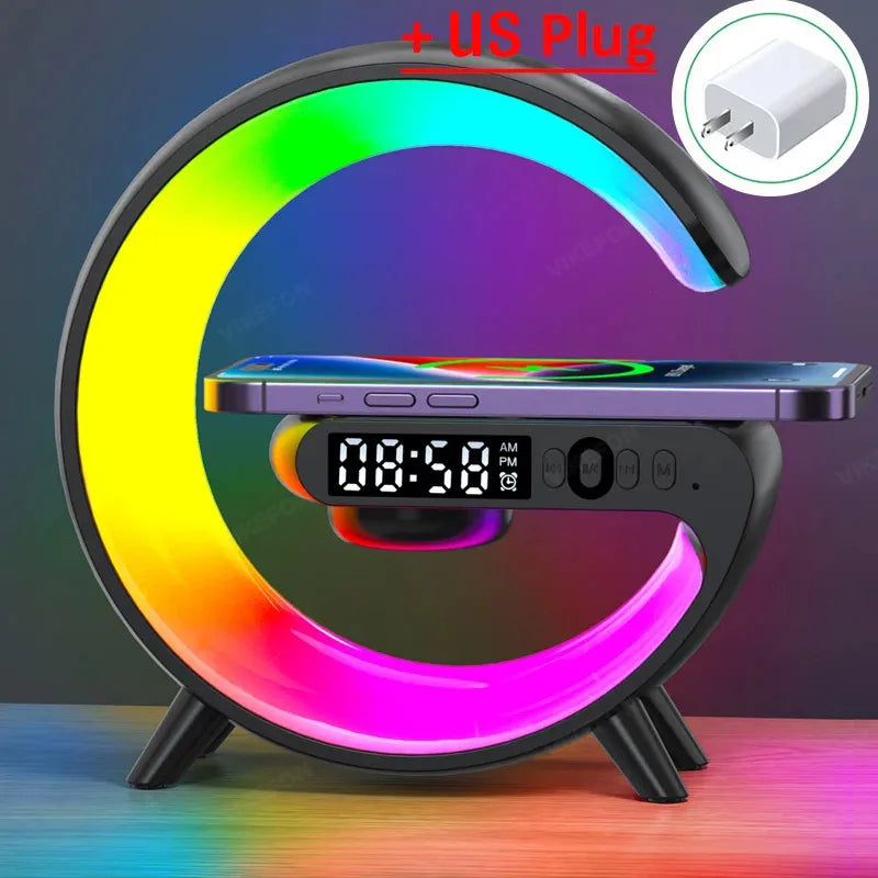 Multifunction Wireless Charger Stand Pad RGB Light Alarm Clock Speaker for Iphone Samsung Xiaomi Mini Fast Charging Dock Station