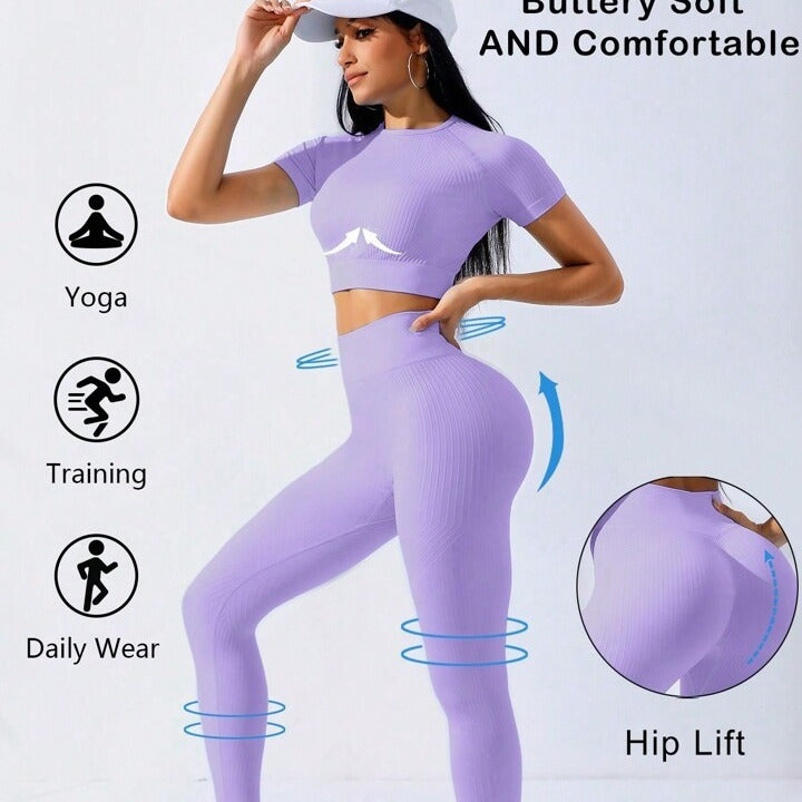 Women's Seamless Thread Yoga Suit Short Sleeve