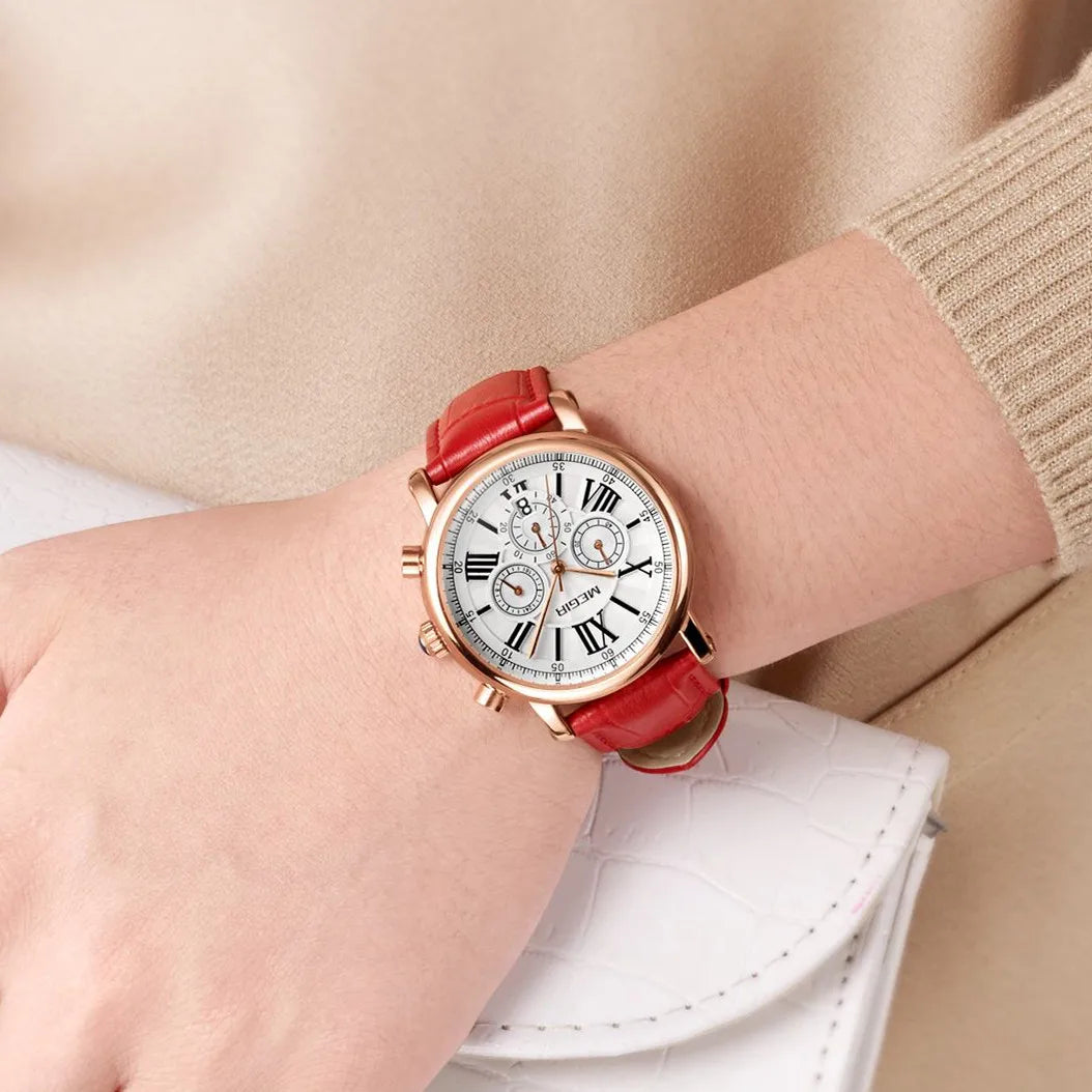 MEGIR Luxury Women Watches Fashion Casual Female Quartz Wristwatch Leather Waterproof Ladies Wrist Watch Dress Clock Reloj Mujer