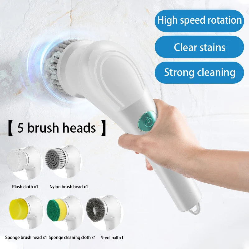 Handheldr Electric Spin Scrubber With 5 Replaceable Brush Head, Power Cordless Electric Cleaning Brush,  For Bathroom, Kitchen