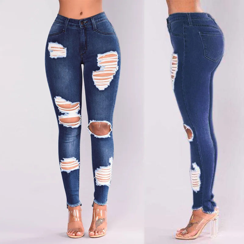 2022 Hot Sale Ripped Jeans For Women Fashion Slim Stretch Denim Pencil Pants Street Hipster Trousers Casual Female Clothing